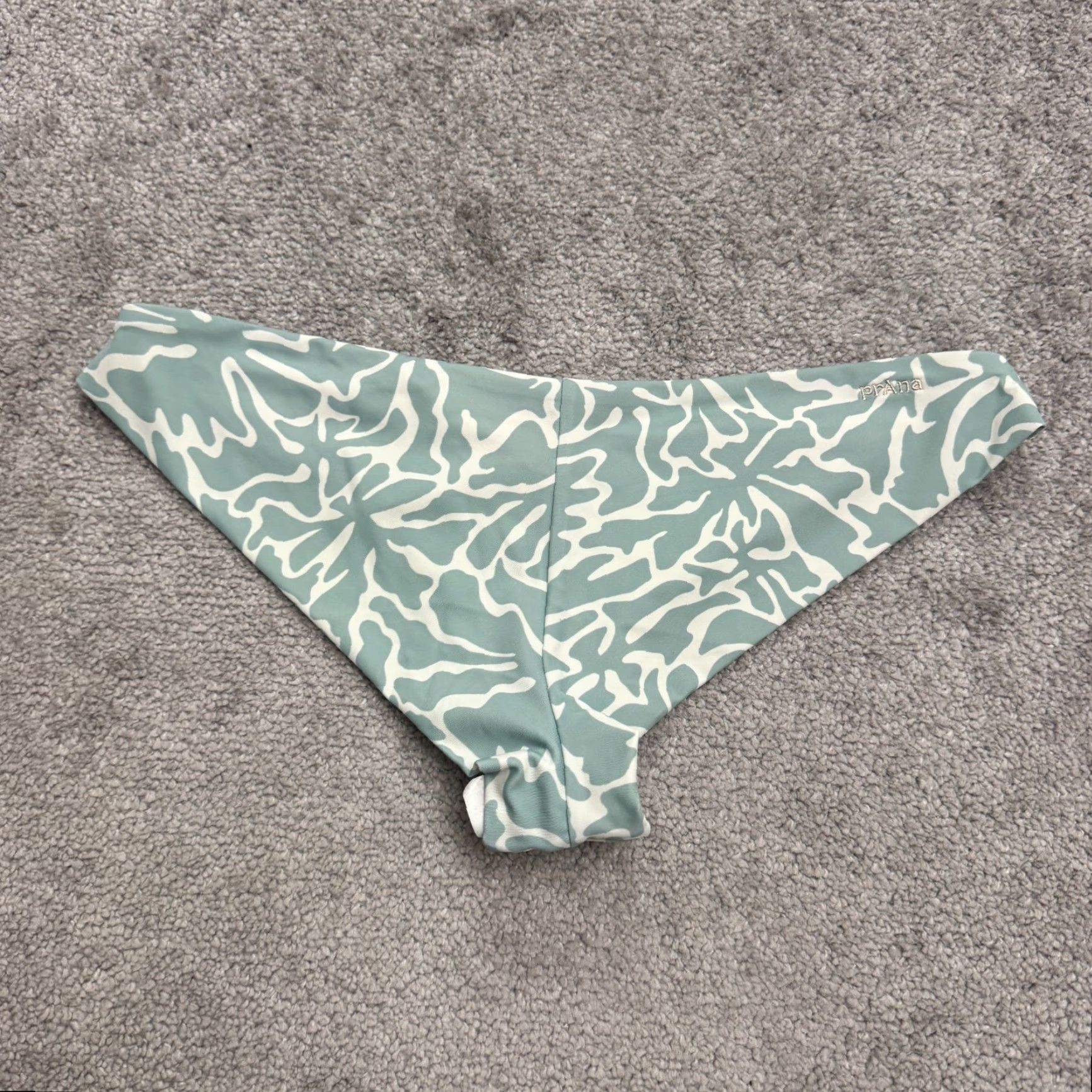 VINTAGE Prana Women's Bikini Bottom Swimwear 90s Floral Green Medium Bohemian Beach Summer