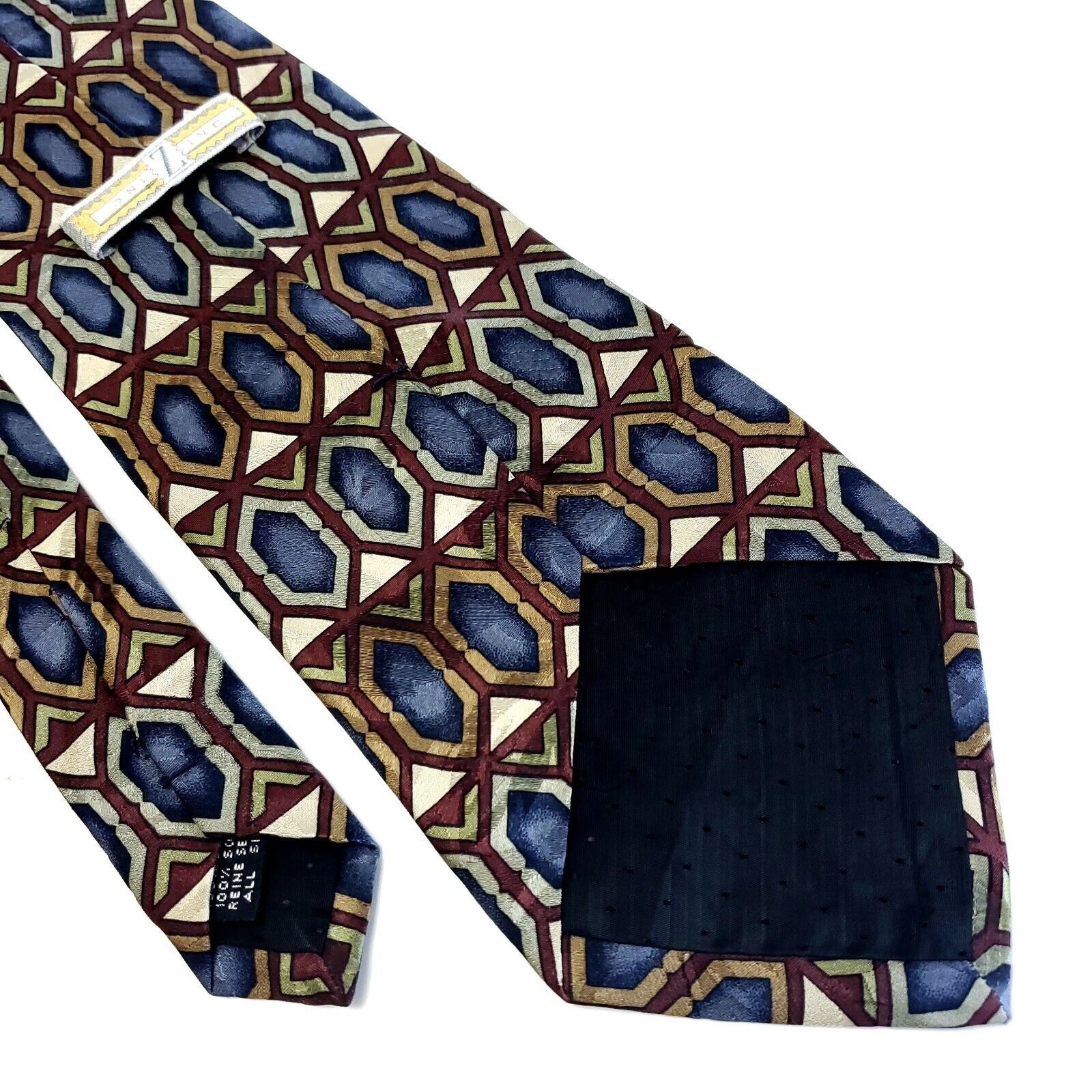 Vintage Z. Inc Blue Tan Jacquard Geometric Print Wide Silk Tie Size ONE SIZE - 5 Thumbnail
