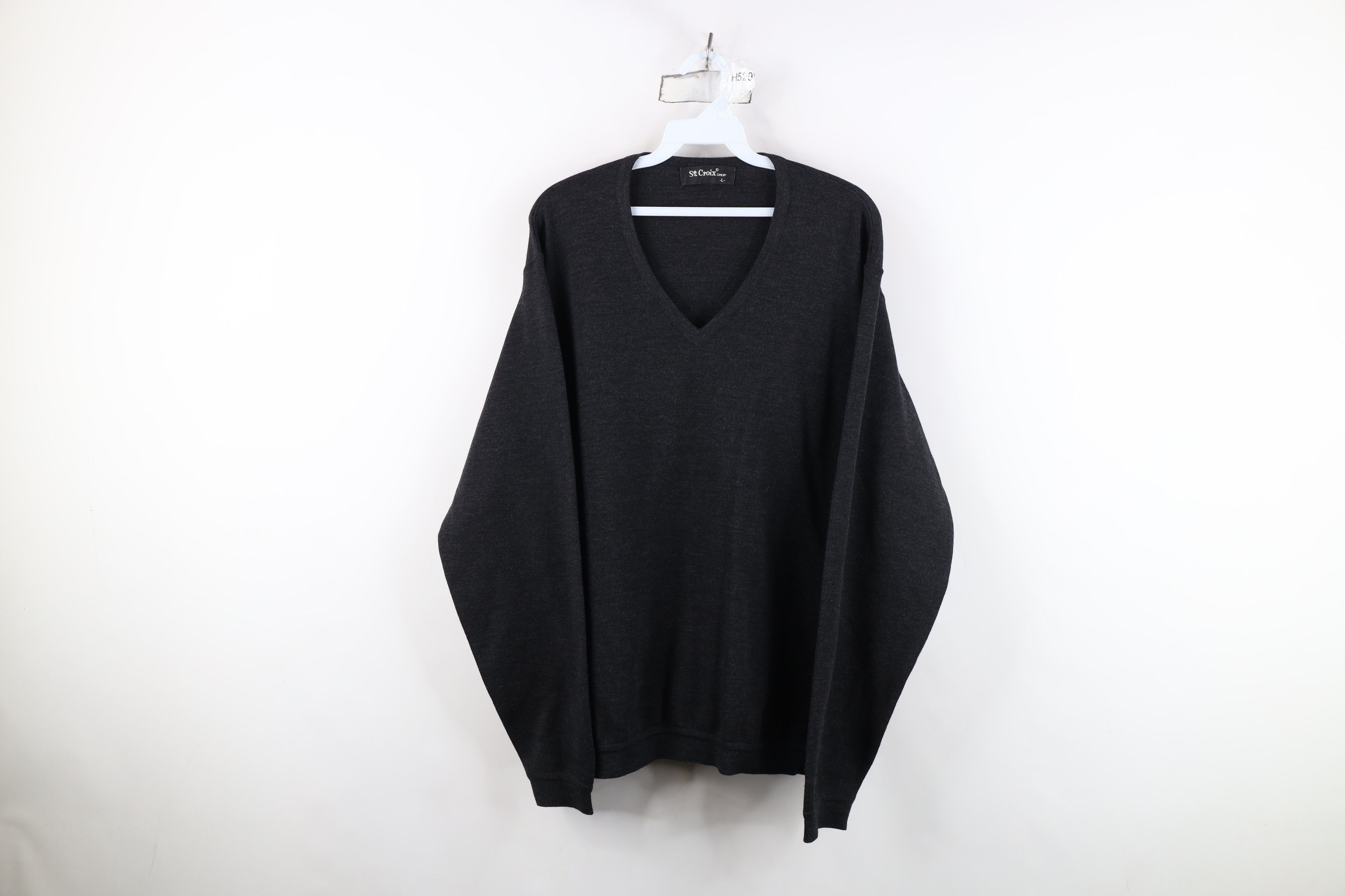 St. Croix Vintage 90s St Croix Wool V-Neck Sweater Charcoal Gray USA Size US L / EU 52-54 / 3 - 1 Thumbnail