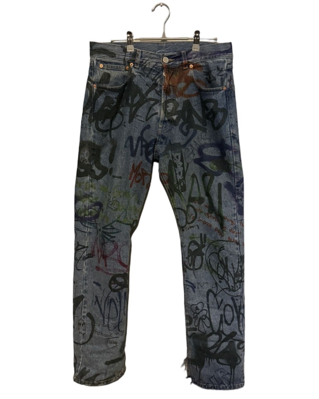 Pre-owned Vetements Runway Graffiti Denim 30 In Blue