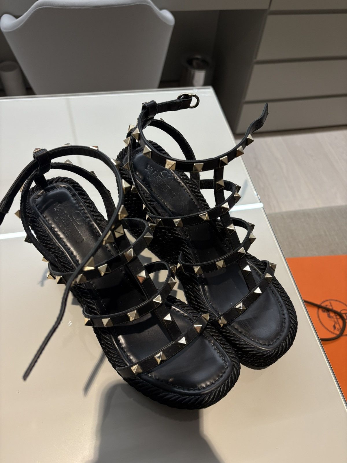 Valentino Valentino Rockstud Wedge Sandals with Calfskin Straps Size US 9 / IT 39 - 6 Thumbnail