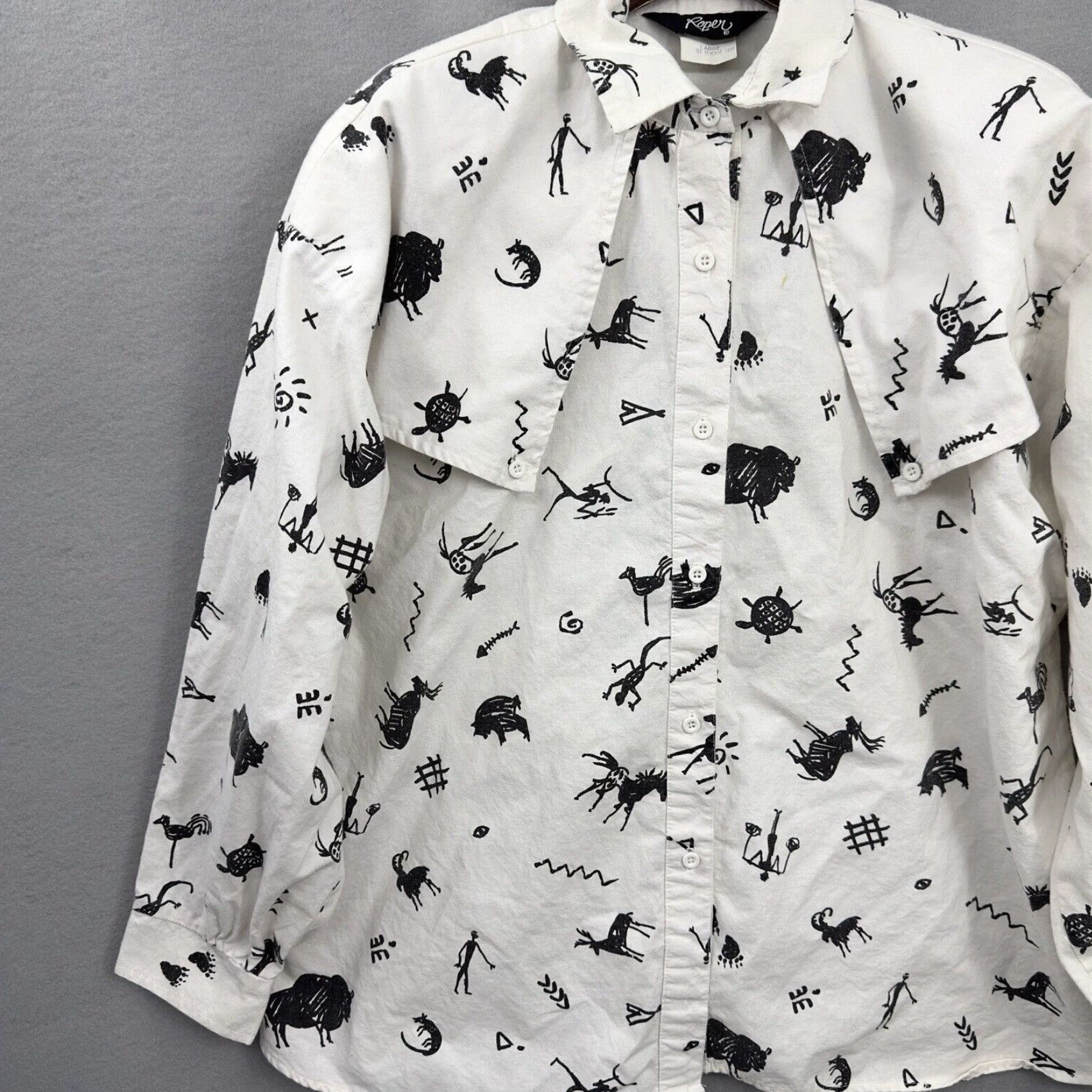 Roper VINTAGE Roper Western Shirt Womens M/L Ivory Graphic Yoke Flap Cowgirl Read Size M / US 6-8 / IT 42-44 - 2 Thumbnail