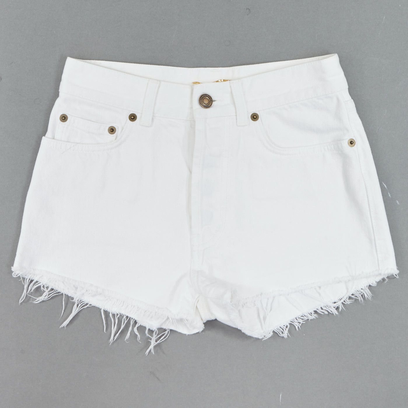 Saint Laurent Paris SAINT LAURENT 2016 white cotton cut off frayed jean denim shorts 25" Size 25" / US 0 / IT 36 - 1 Thumbnail