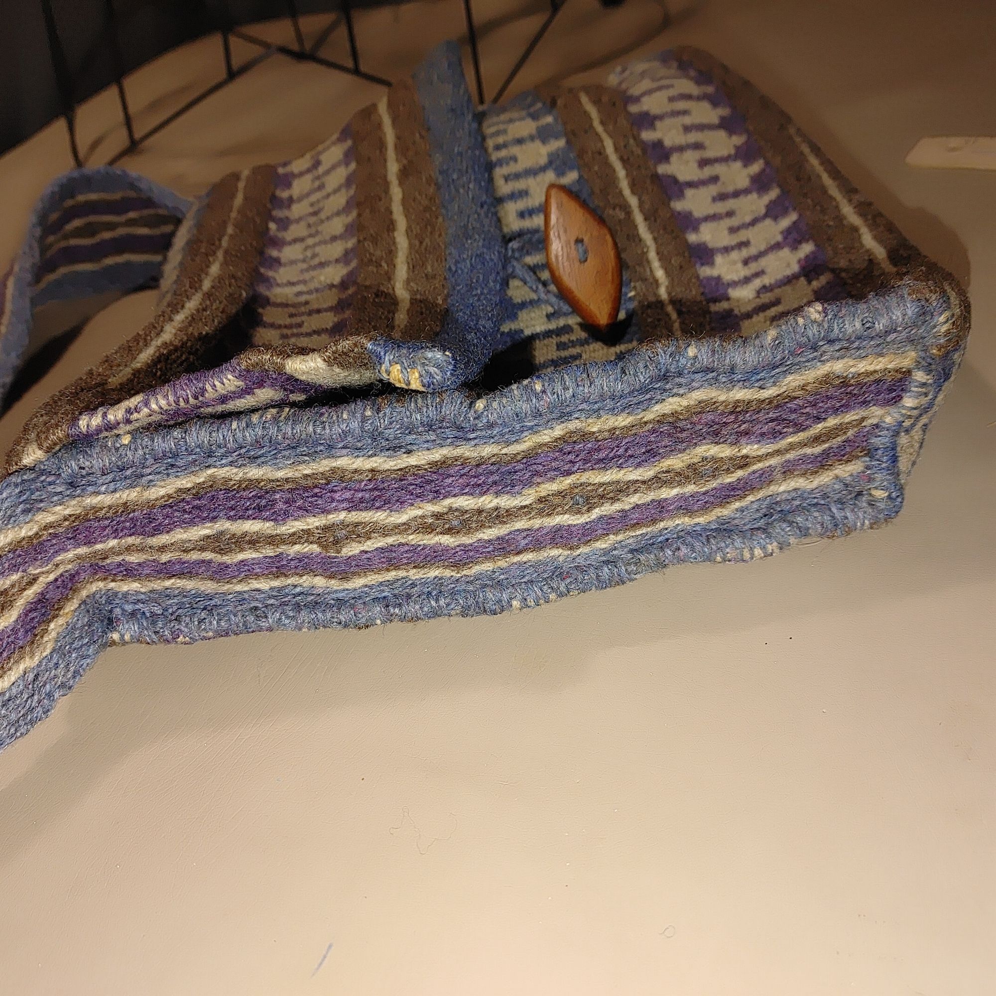 Other Handwoven Wool Shoulder Bag Blue White Brown Stripes Wood Bu Size ONE SIZE - 3 Thumbnail