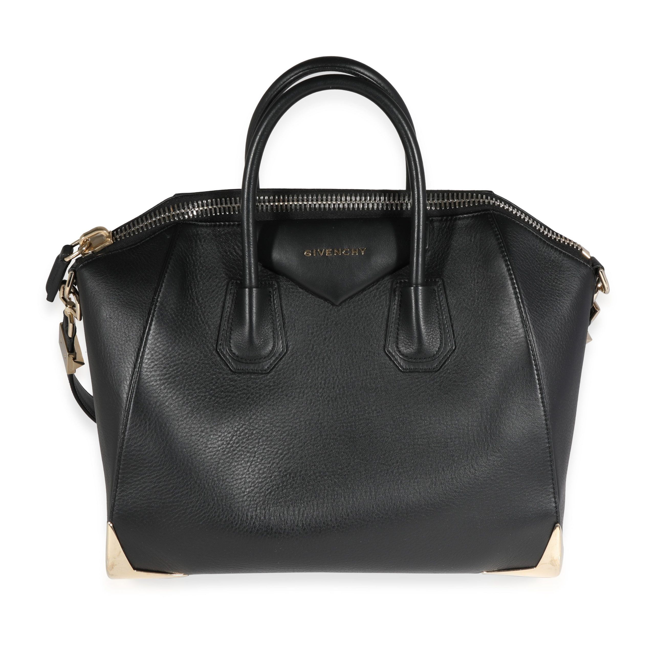 Givenchy Black Grained Leather Metal Edge Large Antigona Bag