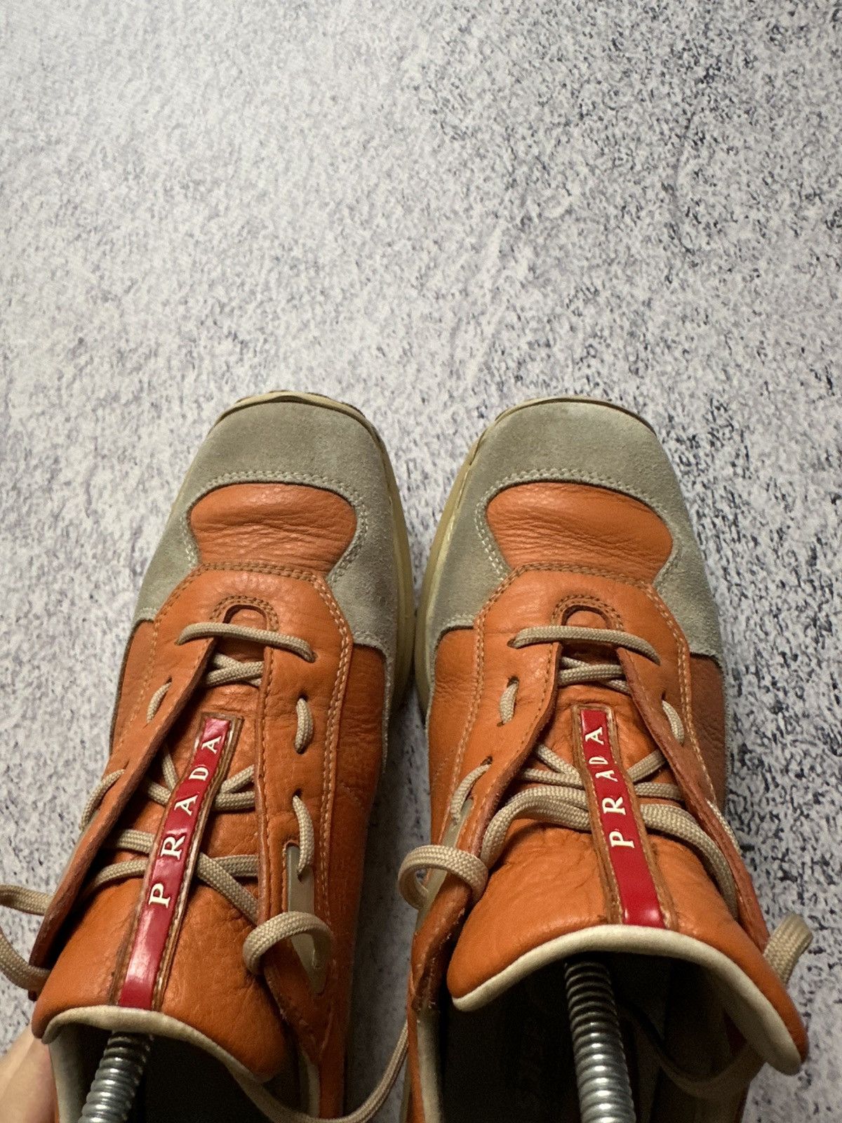 Prada Prada Red Tab Orange Leather Gray Suede Trainers Sneakers Size US 7 / IT 37 - 18 Thumbnail