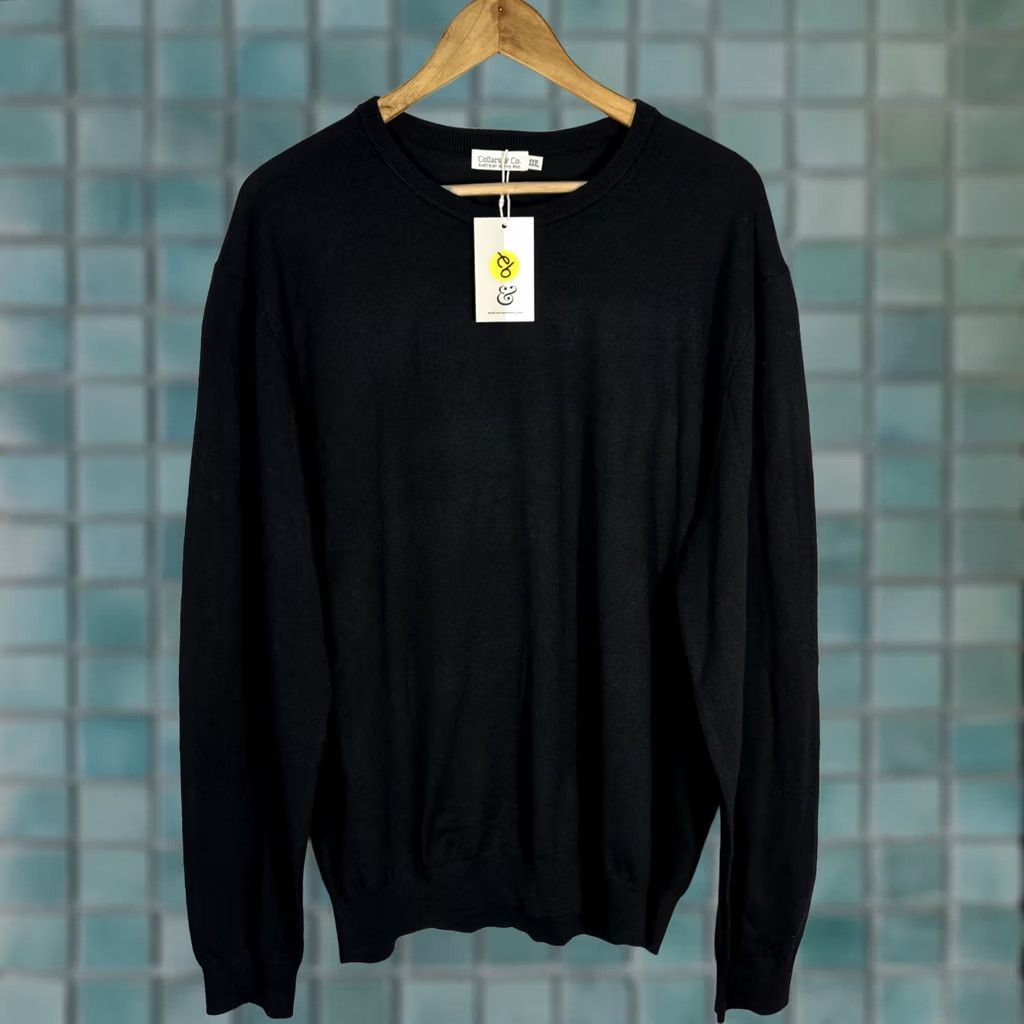CO Collars & Co Sweater Mens XXL Black Australian Merino Wool Crewneck Pullover Knit Black Wool Casual Formal 3XL Mens Size US XXL / EU 58 / 5 - 1 Thumbnail