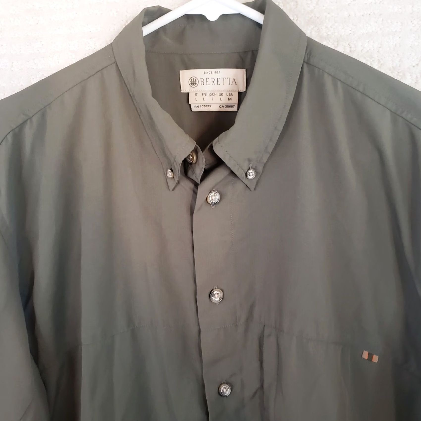 Vintage Beretta Mens Medium Long Sleeve Greenish Brown Polyester Button Up Shirt Size US M / EU 48-50 / 2 - 3 Thumbnail