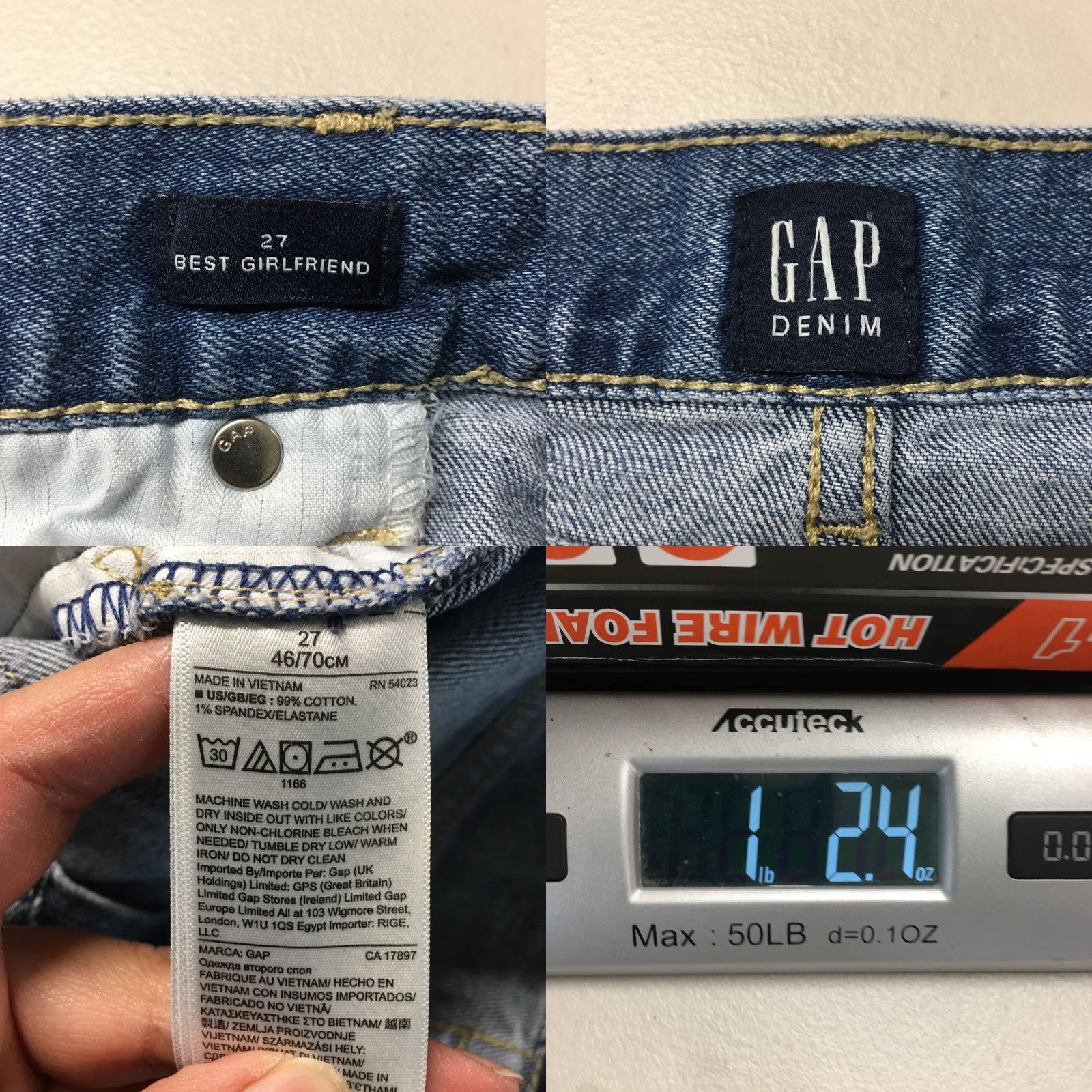 Gap GAP Girlfriend Distressed Jeans Womens 27 Blue Denim Mid Rise Zip Fly Jeans Size 27" / US 4 / IT 40 - 9 Thumbnail