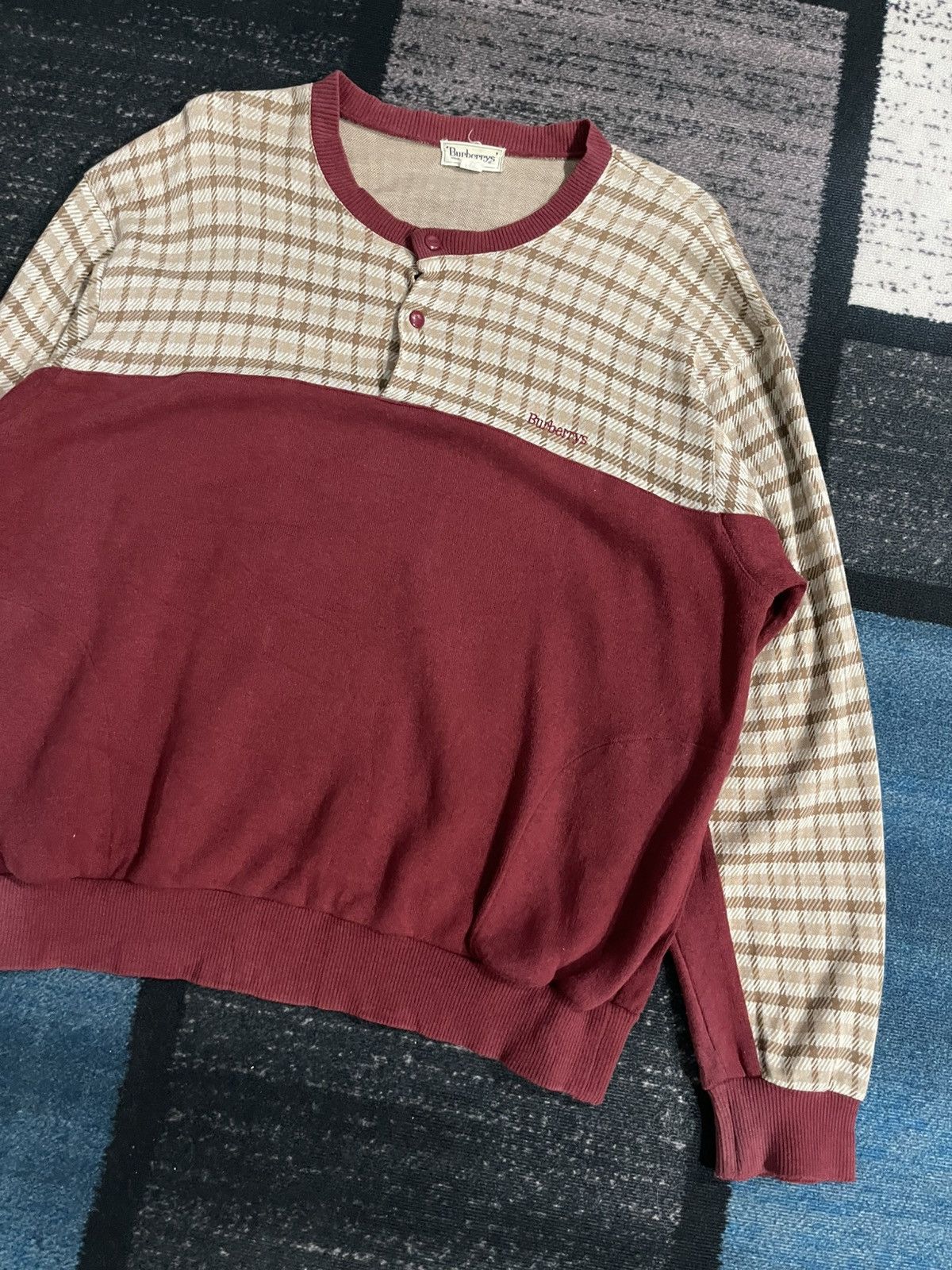 Burberry × Vintage Vintage burberrys Half button Sweatshirt Size US L / EU 52-54 / 3 - 3 Thumbnail