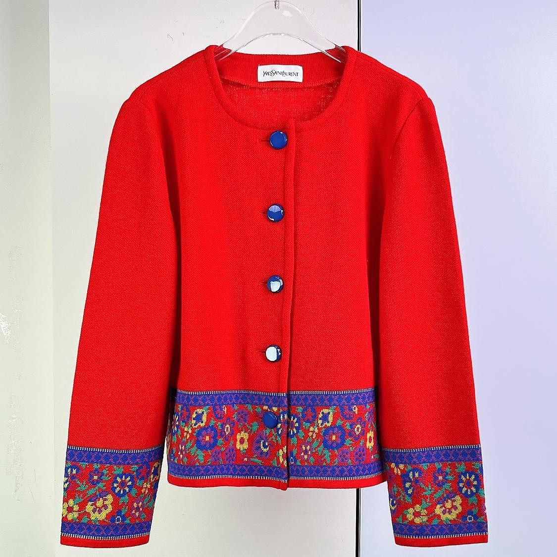 Yves Saint Laurent Yves Saint Laurent Floral Trim Wool Cardigan Size M Size M / US 6-8 / IT 42-44 - 1 Thumbnail