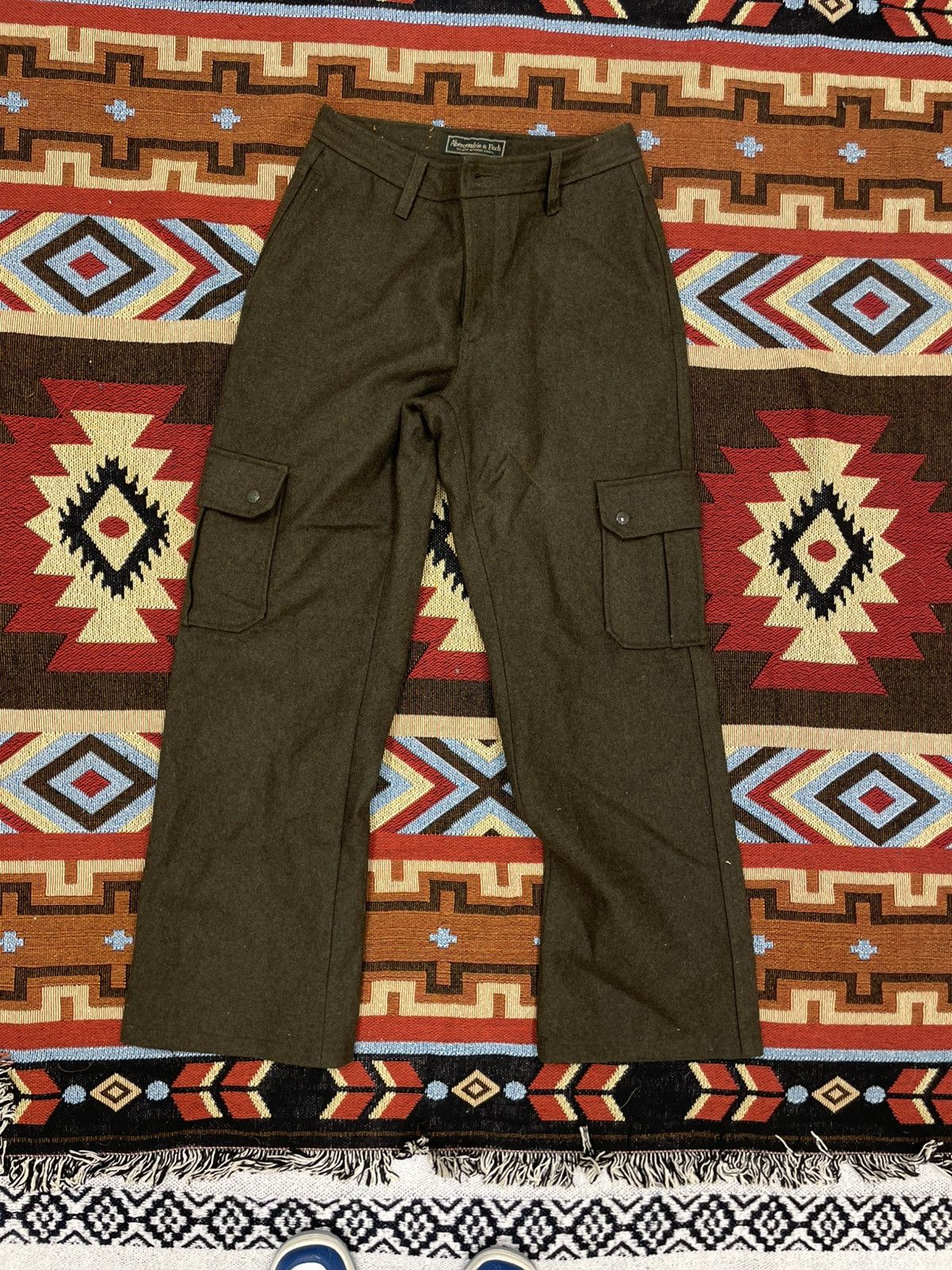 Abercrombie & Fitch × Vintage *RARE* WMNS Abercrombie & Fitch Green Wool Cargo Pants Size 28" / US 6 / IT 42 - 1 Thumbnail