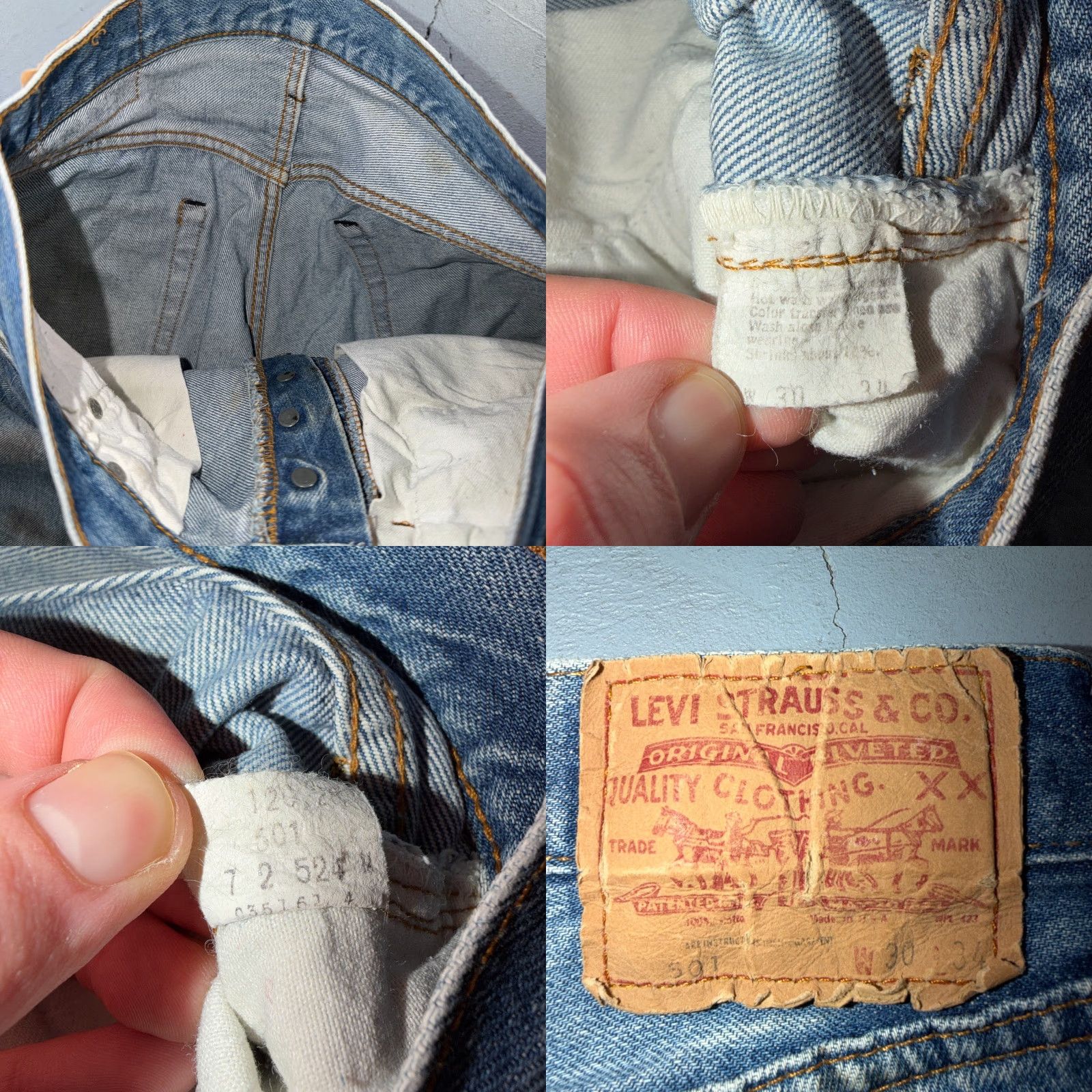 Levi's VINTAGE Levi's 501 Jeans Classic Straight Light Wash 30x34 USA 80s 90s Distressed Button Fly Mens Regular Denim Blue Jeans Size US 30 / EU 46 - 9 Thumbnail