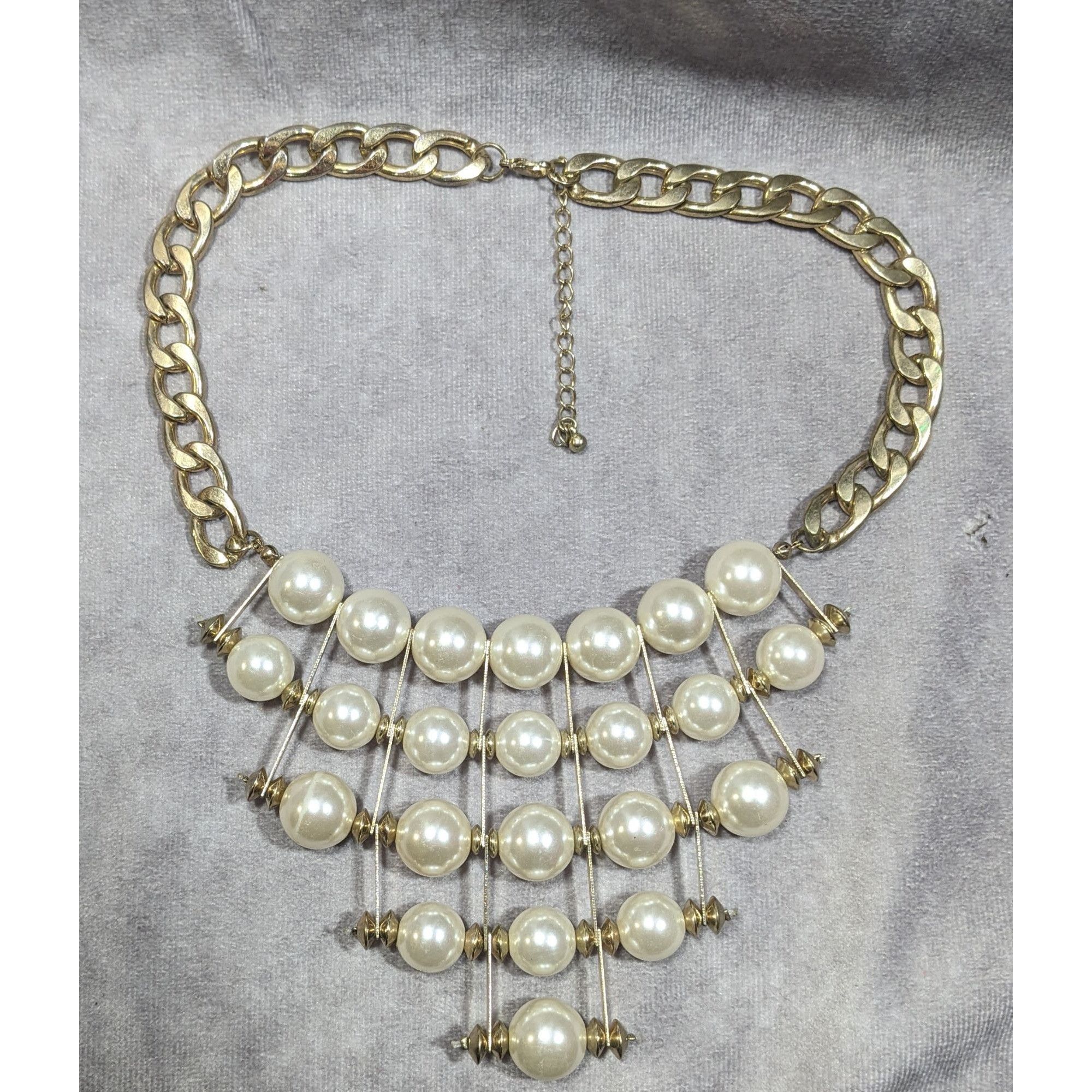 Other Vintage Art Deco Steampunk Faux Pearl Gold Tone Hinged Bib N Size ONE SIZE - 5 Thumbnail