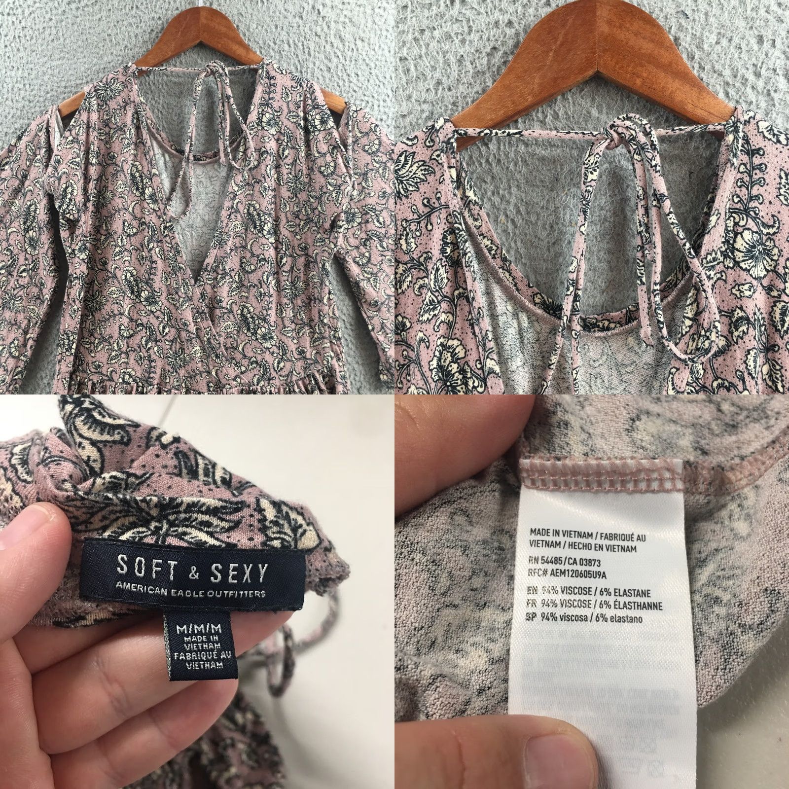 American Eagle Outfitters American Eagle Outfitters Blouse Shirt Womens M Pink Black Paisley Cold Shoulder Size M / US 6-8 / IT 42-44 - 8 Thumbnail