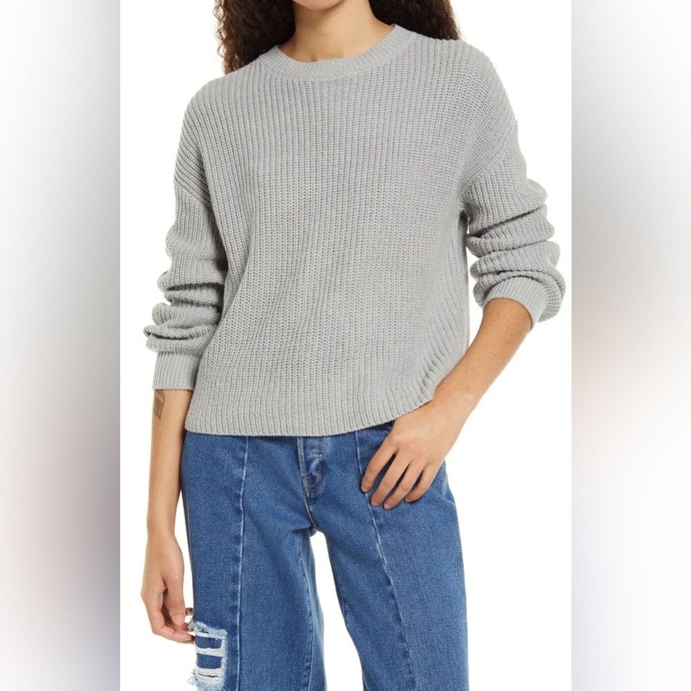 BP. BP. Cleo Crop Crewneck Knit Sweater light gray Size XL / US 12-14 / IT 48-50 - 1 Thumbnail