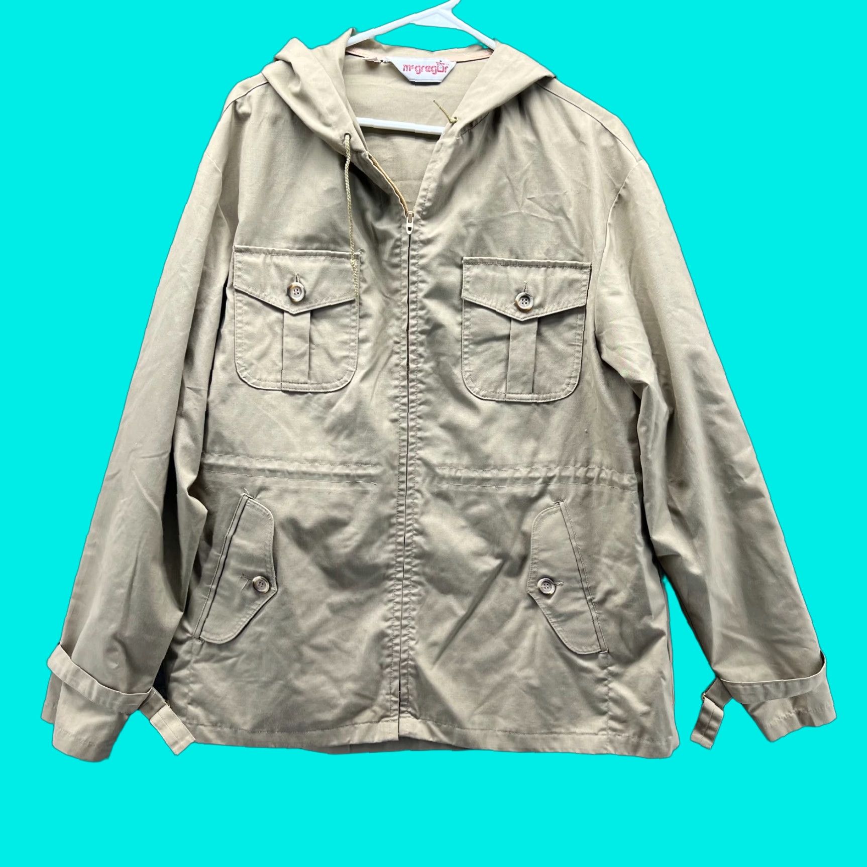 McGregor VINTAGE McGregor Jacket Mens 44 Khaki Hooded Utility Cotton Full Zip Field Chore Vintage Size US S / EU 44-46 / 1 - 1 Thumbnail