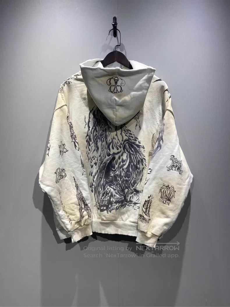 Balenciaga Balenciaga Tattoo distressed white graffiti zipper hoodie Size US L / EU 52-54 / 3 - 2 Thumbnail