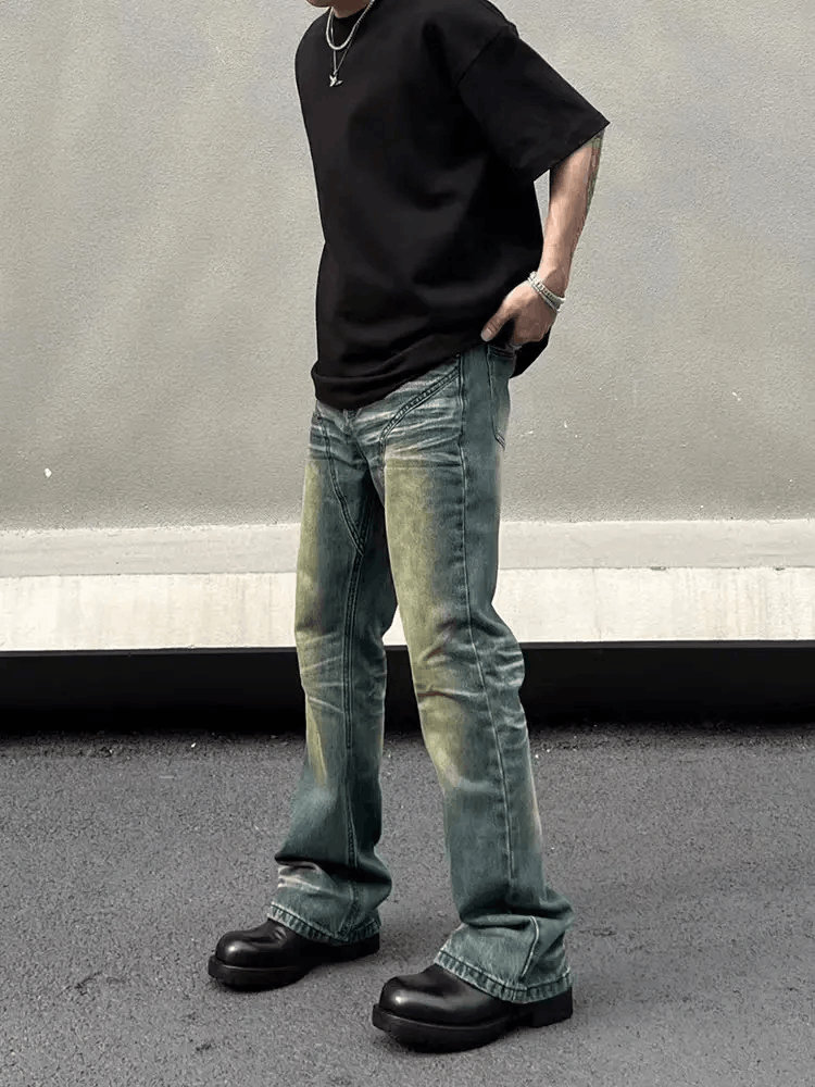 Japanese Brand × Vintage Vintage washed Y2K patchwork micro-flared jeans Size US 33 - 5 Thumbnail