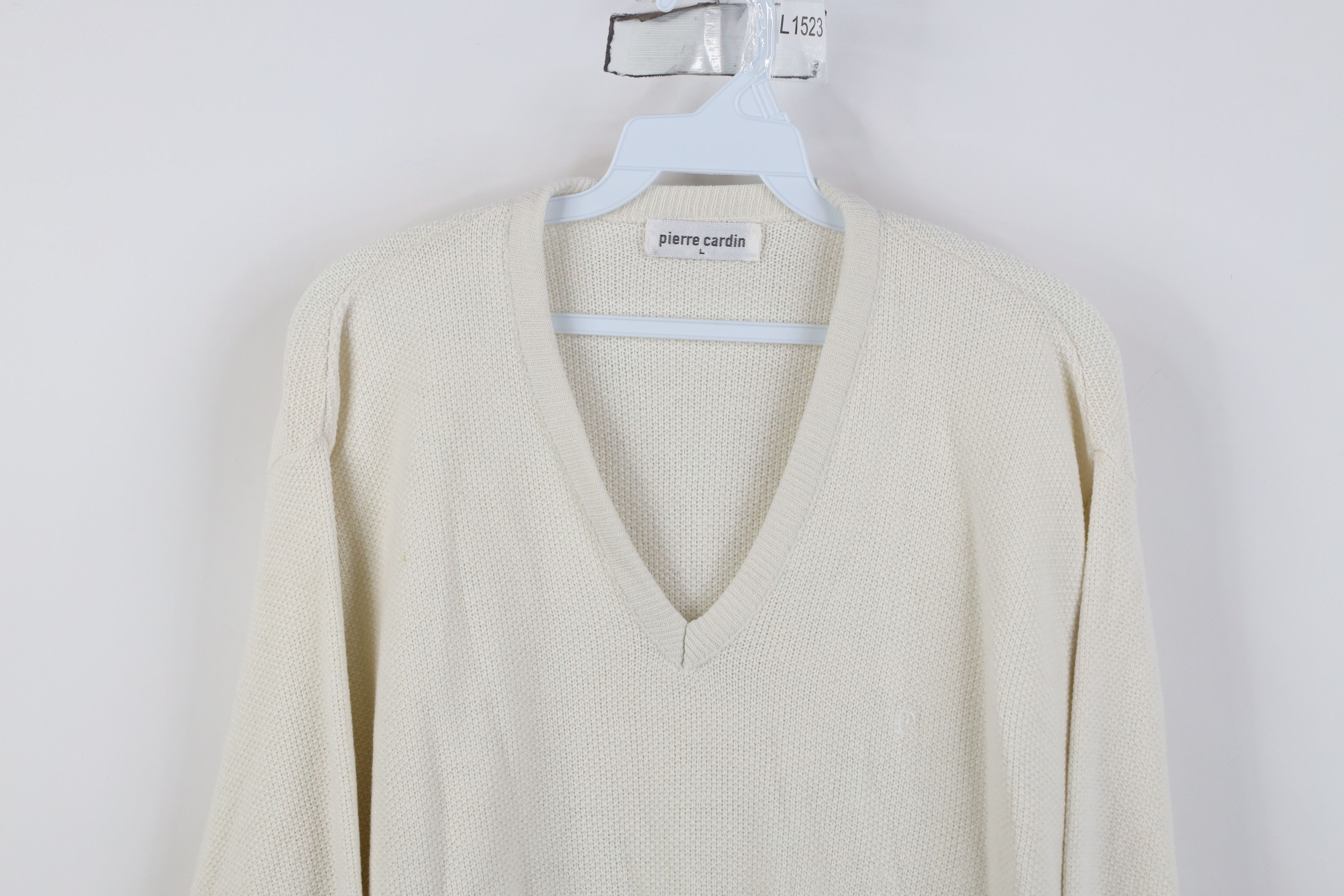 Pierre Cardin Vintage 70s 80s Pierre Cardin Knit V-Neck Sweater Cream USA Size US L / EU 52-54 / 3 - 2 Thumbnail