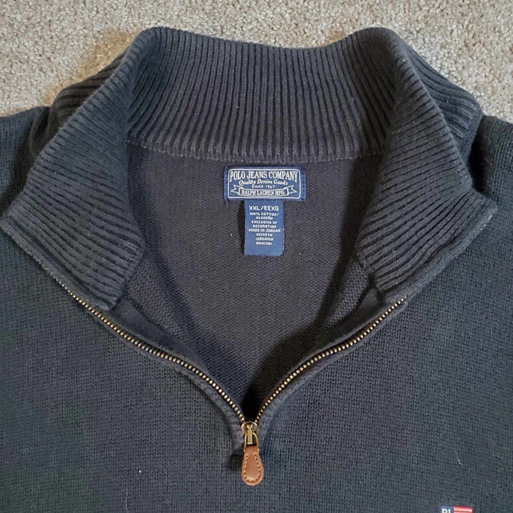 Ralph Lauren VINTAGE Polo Ralph Lauren Quarter Zip USA FLAG Embroidered Sweater 2XLT Black Mens XL Big & Tall Polo USA Flag Embroidered Pullover Vintage Rare Size US XXL / EU 58 / 5 - 2 Thumbnail