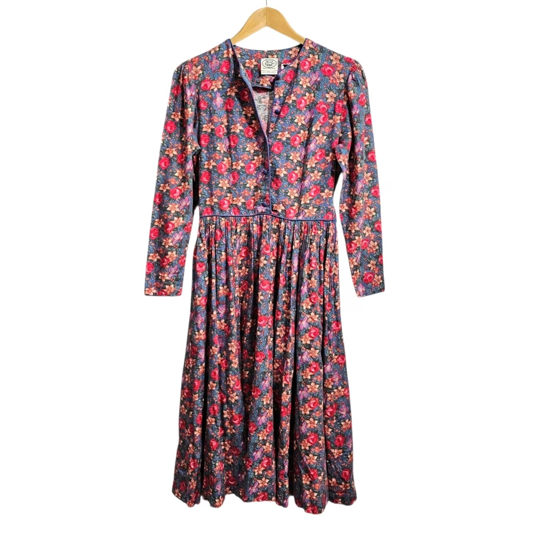 Laura Ashley VINTAGE Laura Ashley Dress UK 12 Blue Pink Floral Roses Summer 90s Pleated Womens Size XL / US 12-14 / IT 48-50 - 2 Thumbnail