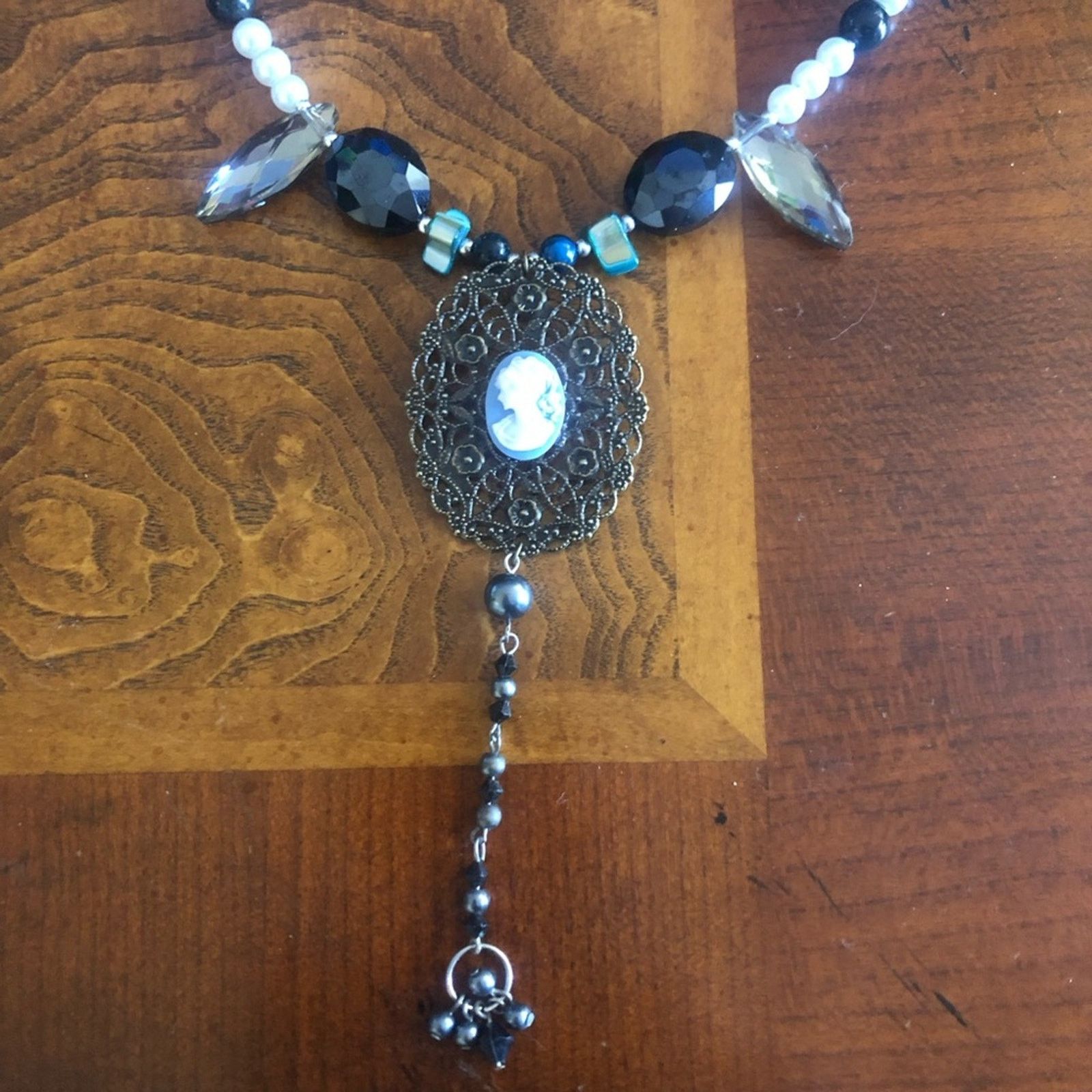 Handmade Handcrafted filigree cameo black agate pearl necklace Size ONE SIZE - 7 Thumbnail