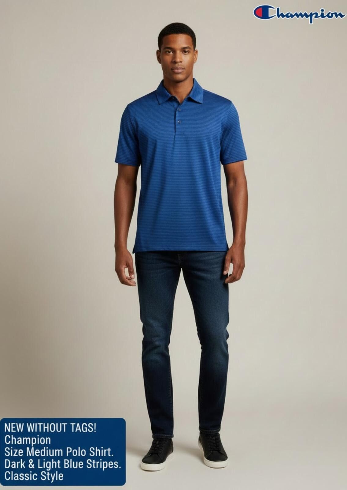 Champion Champion Medium Dark & Light Blue Striped Polo Shirt Size US M / EU 48-50 / 2 - 1 Thumbnail