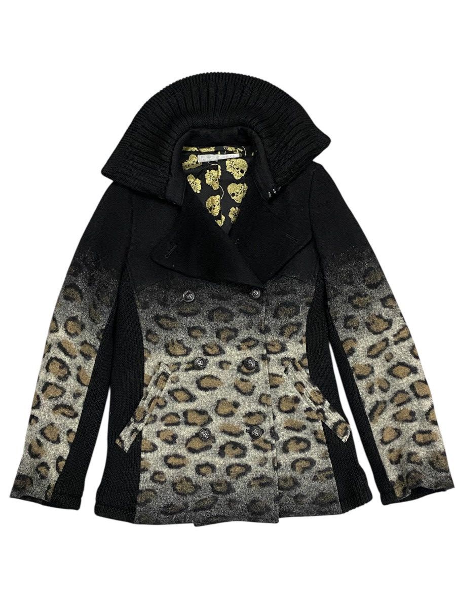 FranCisT_MOR.K.S. Leopard Gradient Wool Pea Coat Knit Collar