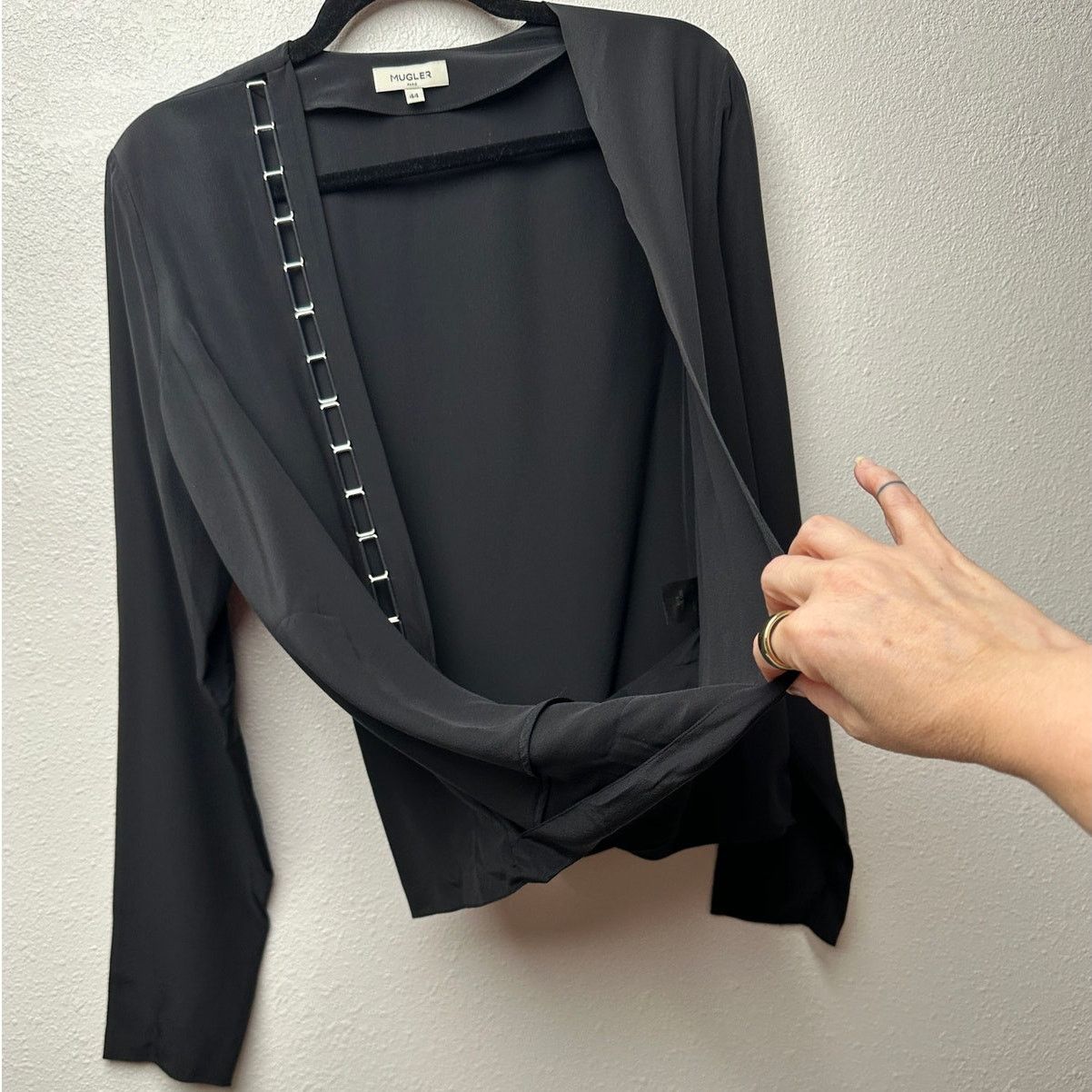 Mugler Mugler Black Silk Faux Wrap Chain Detail Blouse Women’s 12 Size XL / US 12-14 / IT 48-50 - 5 Thumbnail