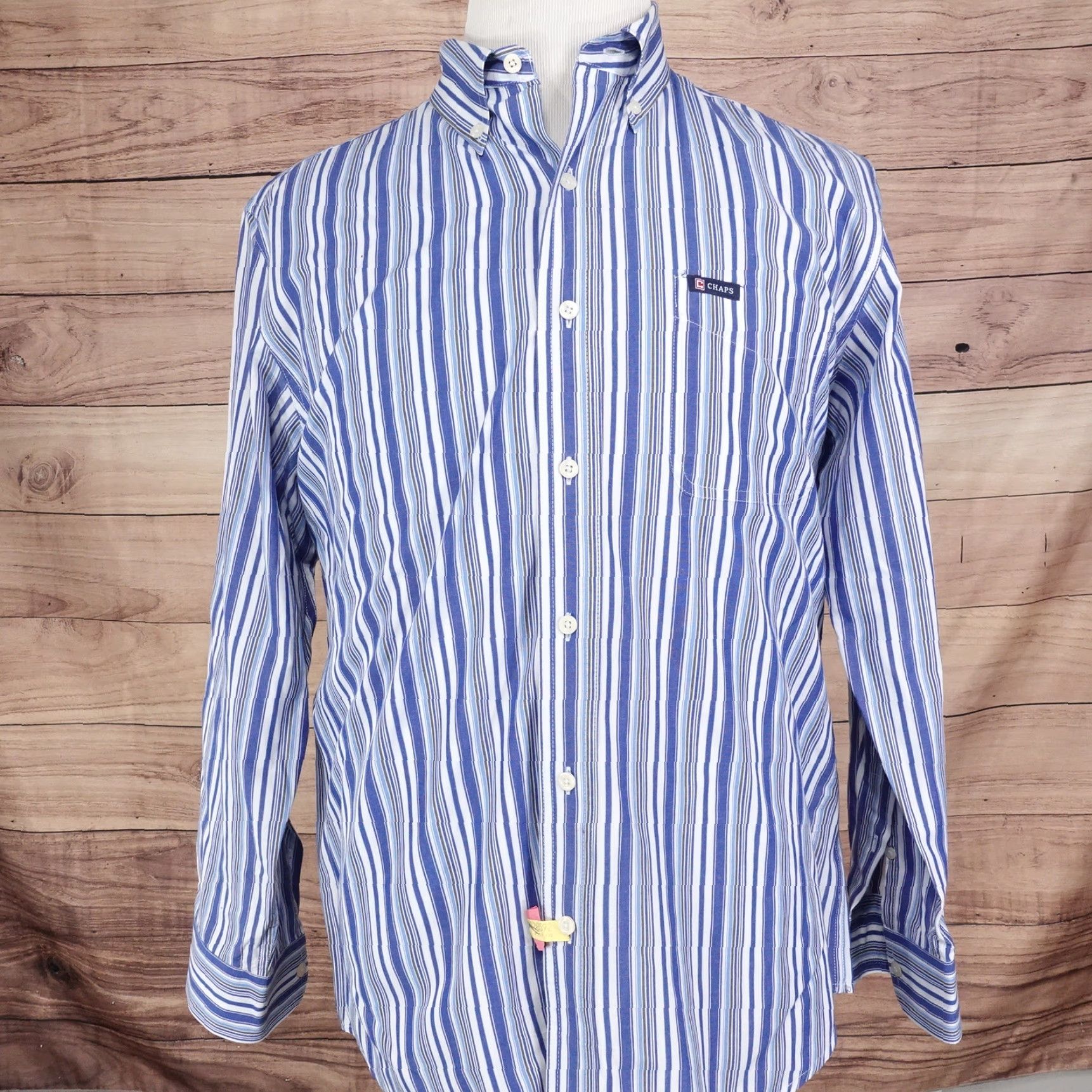 Chaps Vintage Chaps Men's Long Sleeve Button-Up Shirt Classic Fit Striped Cotton Casual Business Large Blue Size US L / EU 52-54 / 3 - 3 Thumbnail
