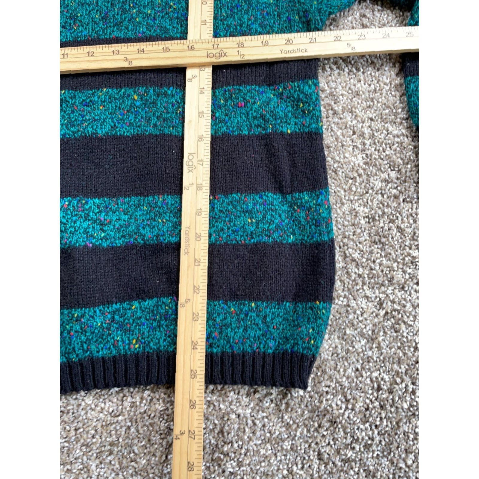 Vintage VINTAGE Chris Sport Wool Blend Chunky-Knit Henley Sweater Adult Large Green Black Striped 90s Mens Size US L / EU 52-54 / 3 - 7 Thumbnail