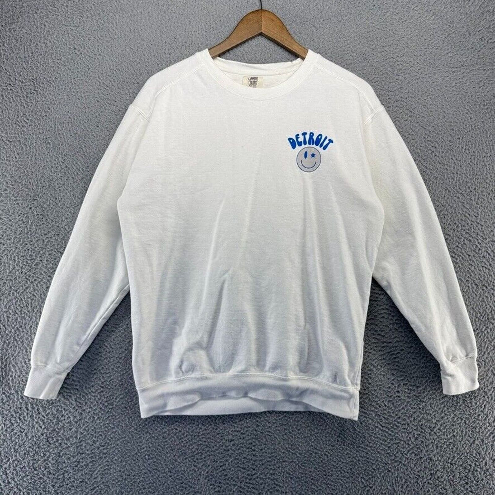 Comfort Colors Detroit Sweatshirt Womens Medium White Blue Graphic Crewneck Size M / US 6-8 / IT 42-44 - 2 Thumbnail