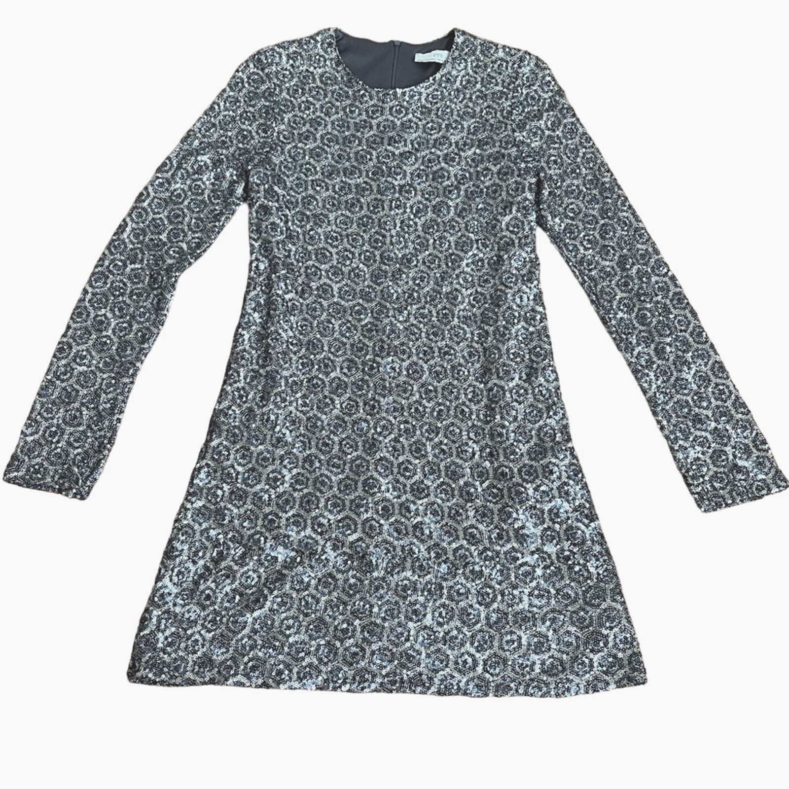 Zara Zara Sequin Silver Blue Gray Long Sleeve Mini Formal Dress Size L / US 10 / IT 46 - 6 Thumbnail