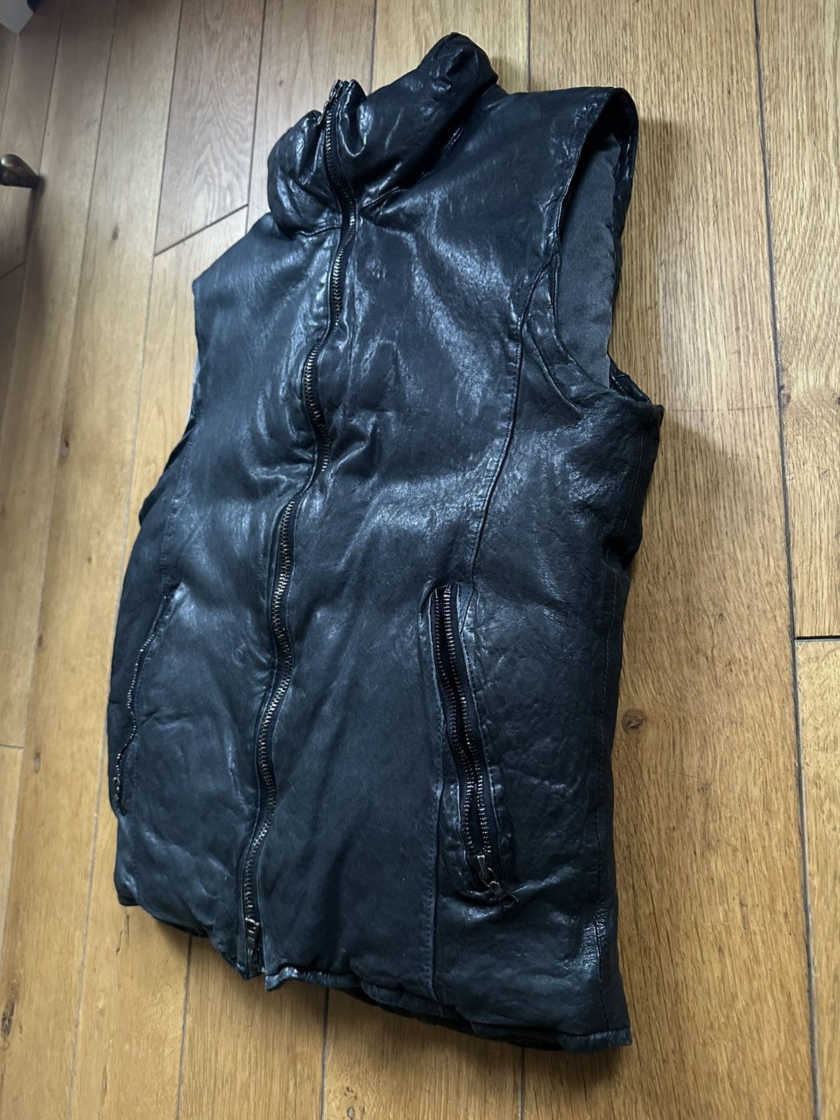 Isamu Katayama Backlash Metallic Navy Leather Down Vest JP 2 Fits US S Size US S / EU 44-46 / 1 - 2 Thumbnail