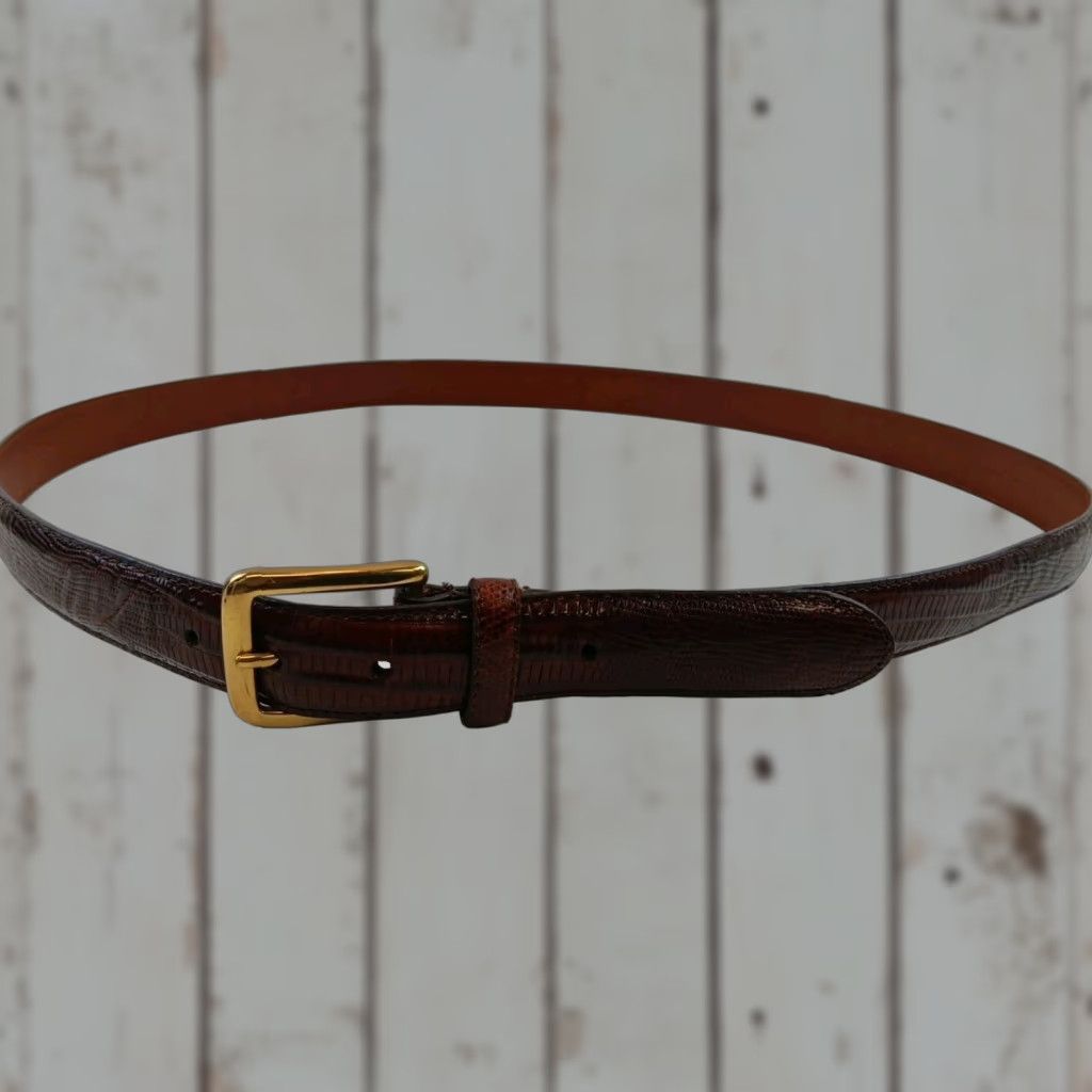 Vintage Arden Leather Co. Belt Mens 50/125 Brown Lizard Skin Brass Buckle Dress Belt Western Studded Adjustable Shirt? Size ONE SIZE - 1 Thumbnail
