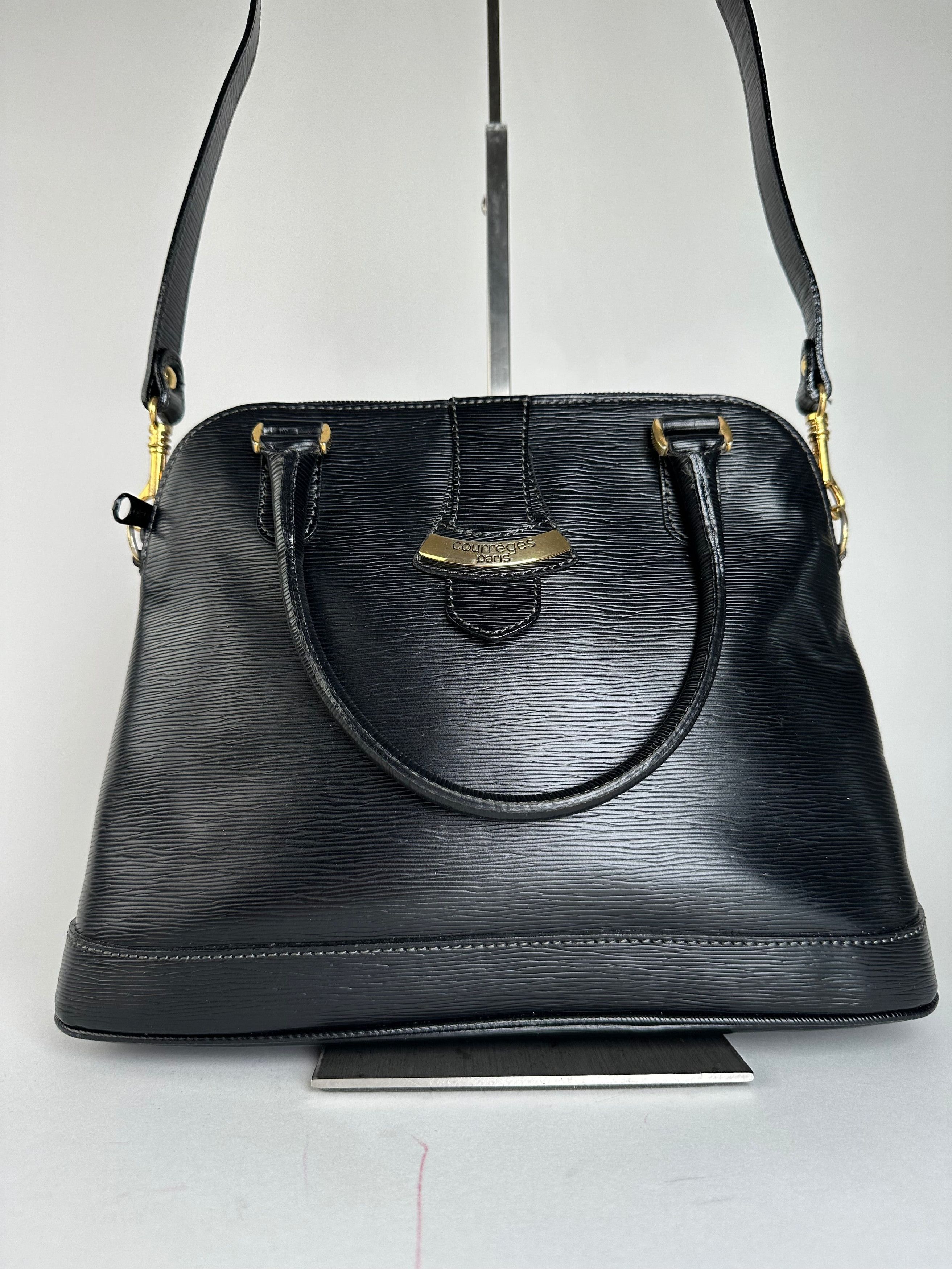 Courreges Vintage 2Way Riffeled Leather Handbag Black Size ONE SIZE - 1 Thumbnail