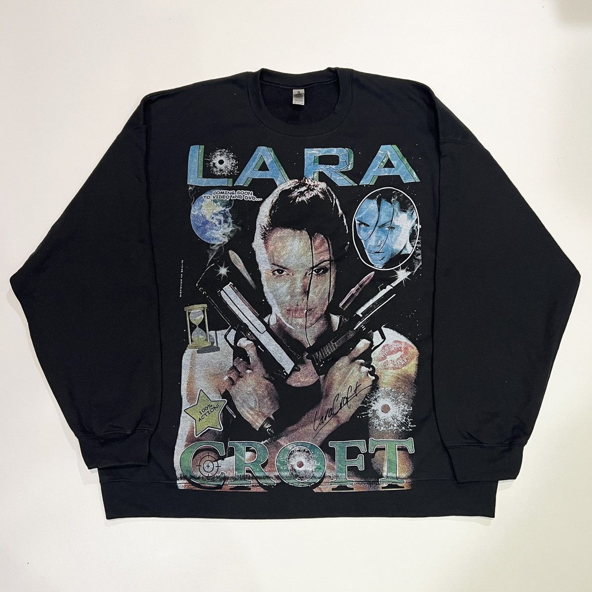 image of Movie Y2K Lara Croft Tomb Raider Sweatshirt Jumper 90's Style Jolie in Black, Men's (Size 2XL)