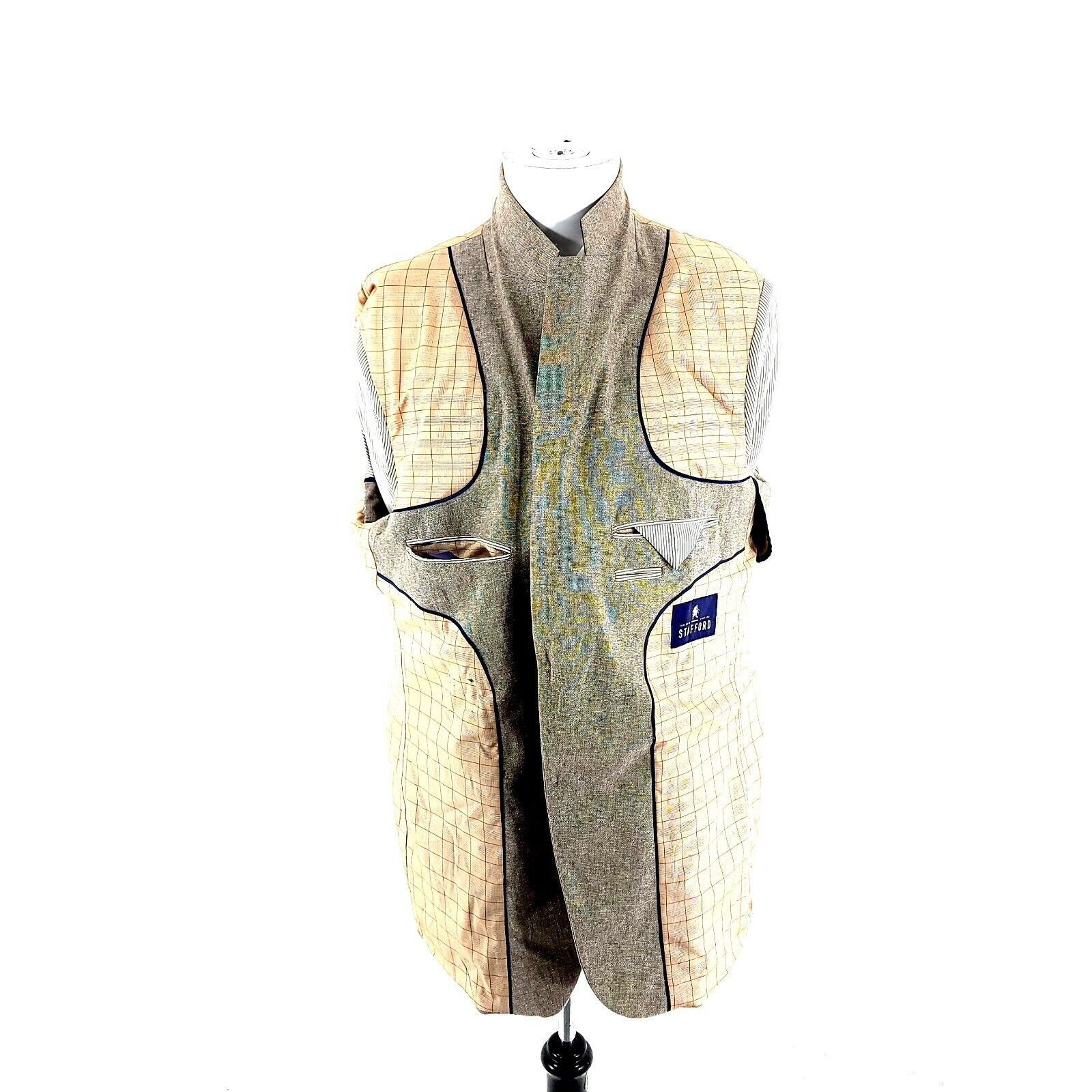 Stafford DAMAGED Stafford Linen Cotton 2 Button Blazer 44L Tan Birdse Size 44L - 12 Thumbnail