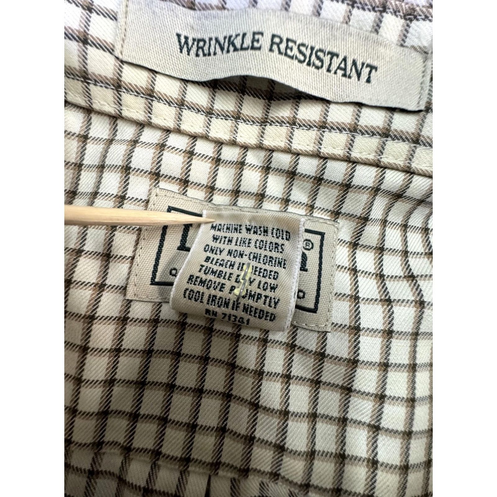 Vintage L.L. Bean Shirt Mens Large Beige Check Short Sleeve Button Wrinkle Resistant Size US L / EU 52-54 / 3 - 4 Thumbnail