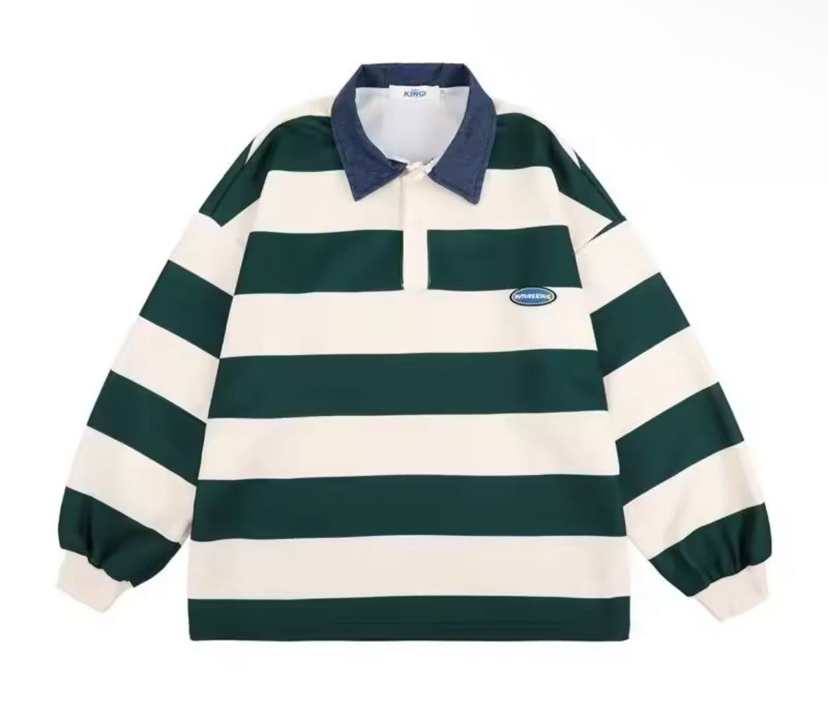 Other Vintage Striped Lapel Sweatshirt Long Sleeve Polo Shirt Size US XL / EU 56 / 4 - 1 Thumbnail