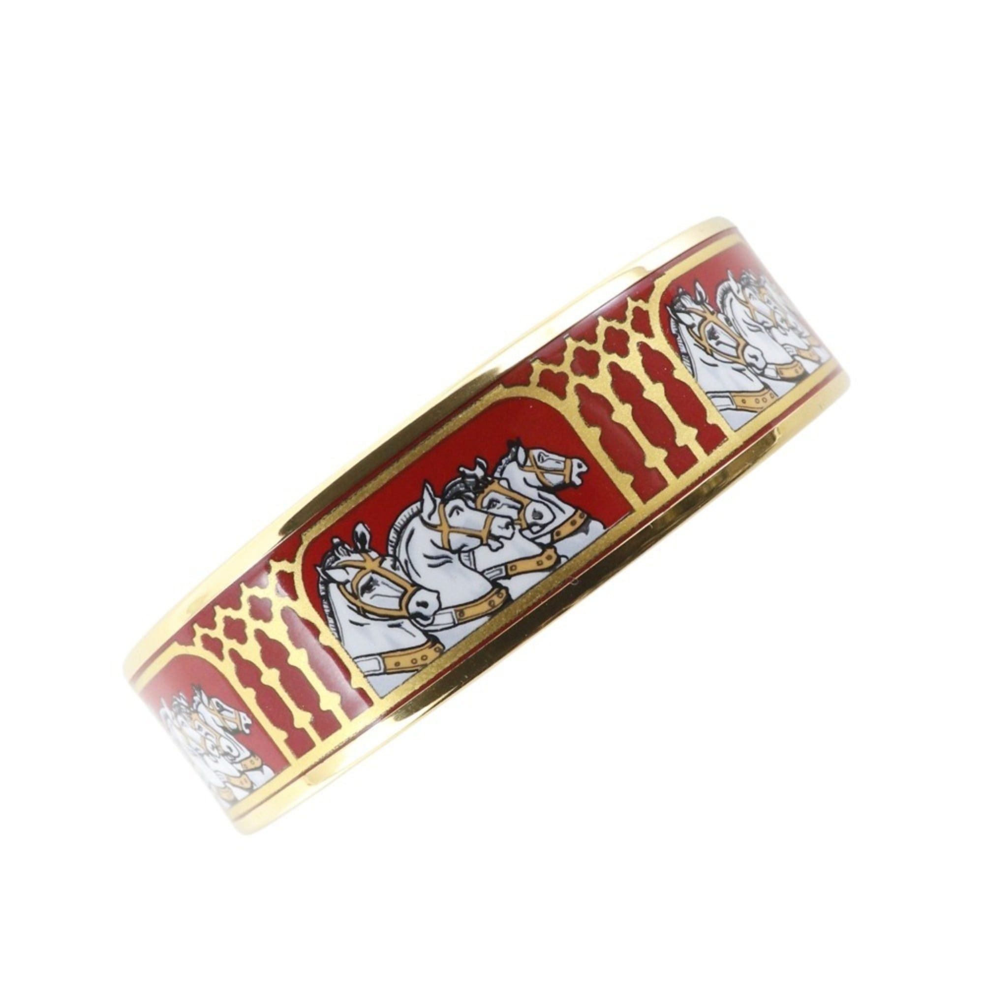 Hermes Hermes EmailGM Bangle, Cloisonné Enamel, Horse Design, Gold Plated, Red, Approx. 33.4g, Women's Size ONE SIZE - 1 Thumbnail