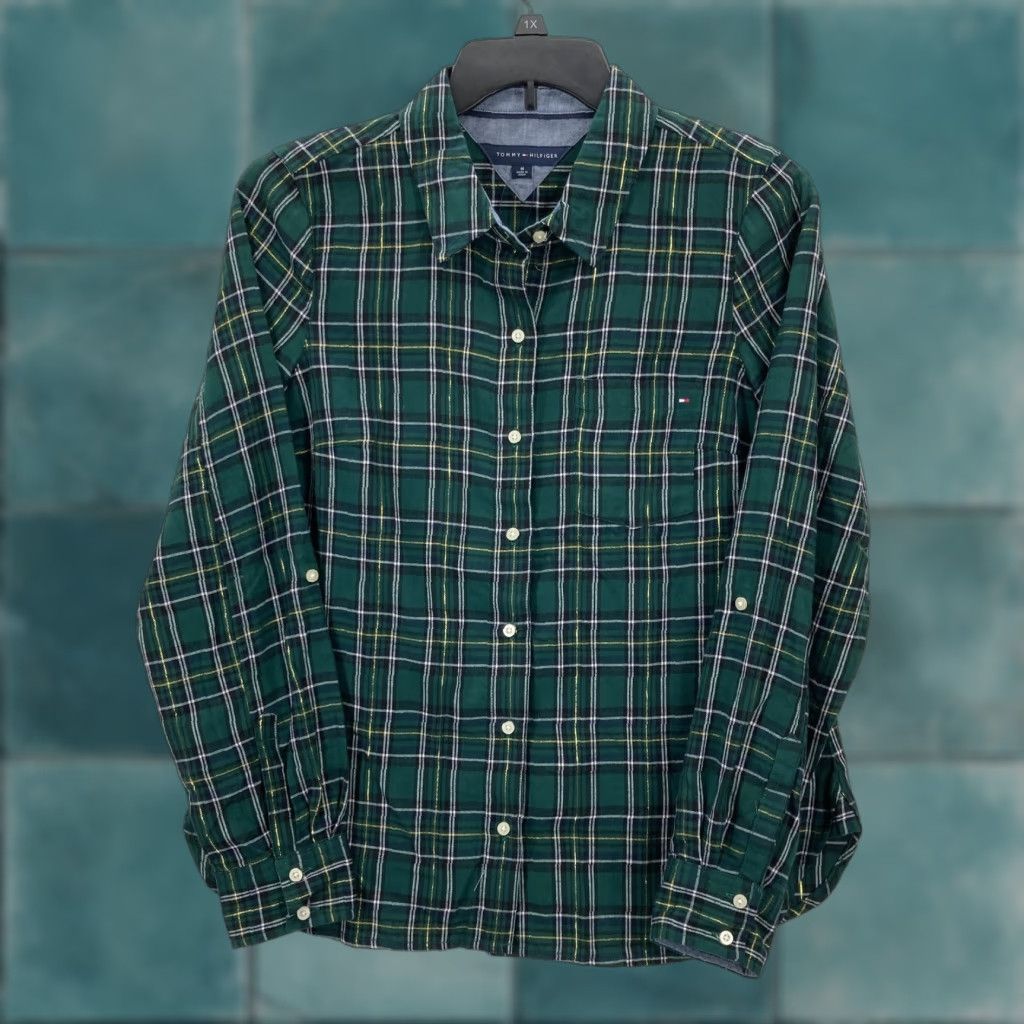 Tommy Hilfiger Tommy Hilfiger Shirt Mens Medium Green Gold Plaid Button Up Long Sleeve Preppy Size US M / EU 48-50 / 2 - 1 Thumbnail