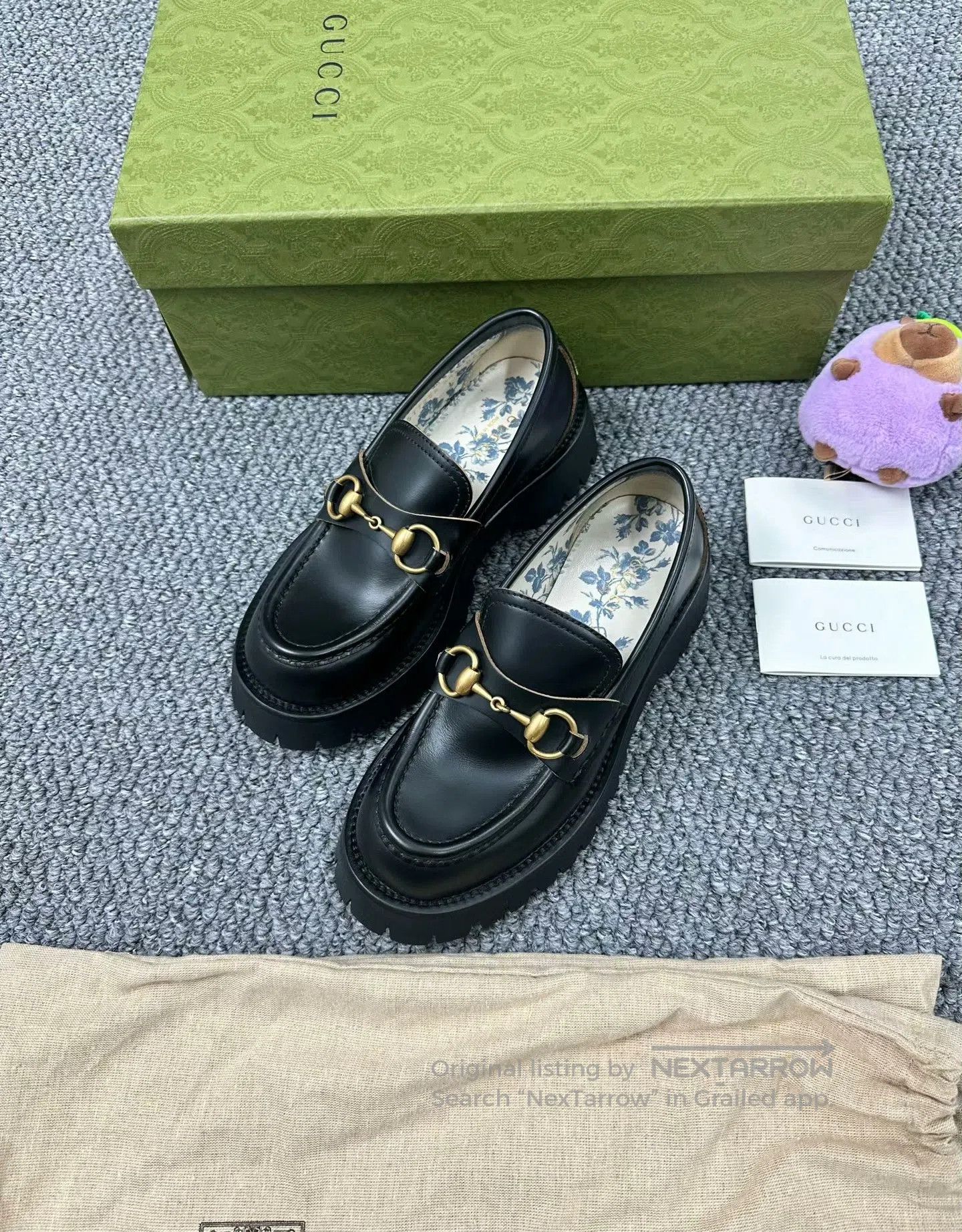 Gucci Guicci Black Horsebit Bee Embroidered Thick Sole Loafers| Size US 5 / IT 35 - 2 Thumbnail