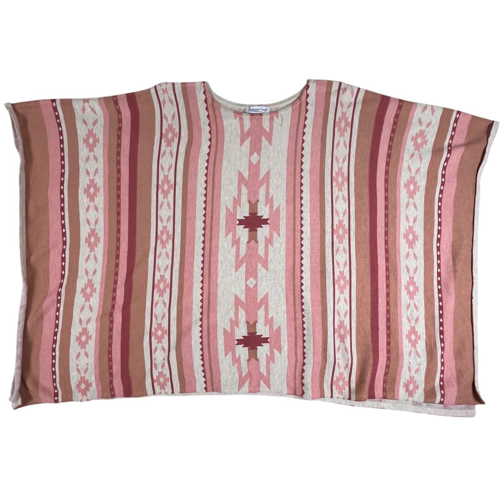 Coldwater Creek Boho Pink Aztec Cotton Knit Poncho OS | Cozy Coldwater Creek Size S / US 4 / IT 40 - 5 Thumbnail