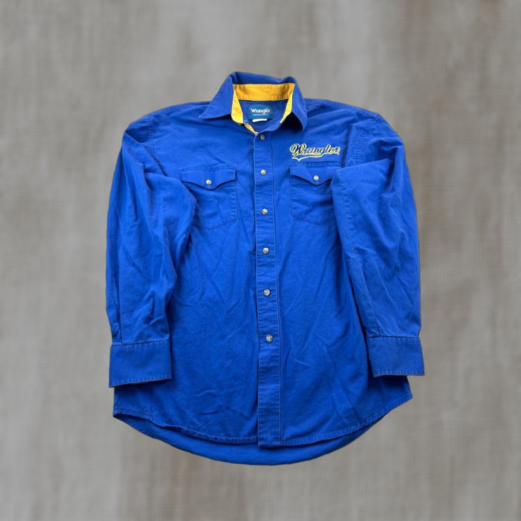Wrangler Wrangler Western Shirt Mens M Blue Button-Up Long Sleeve Casual Cowboy Rodeo Pockets Buttons Regular Size US M / EU 48-50 / 2 - 1 Thumbnail