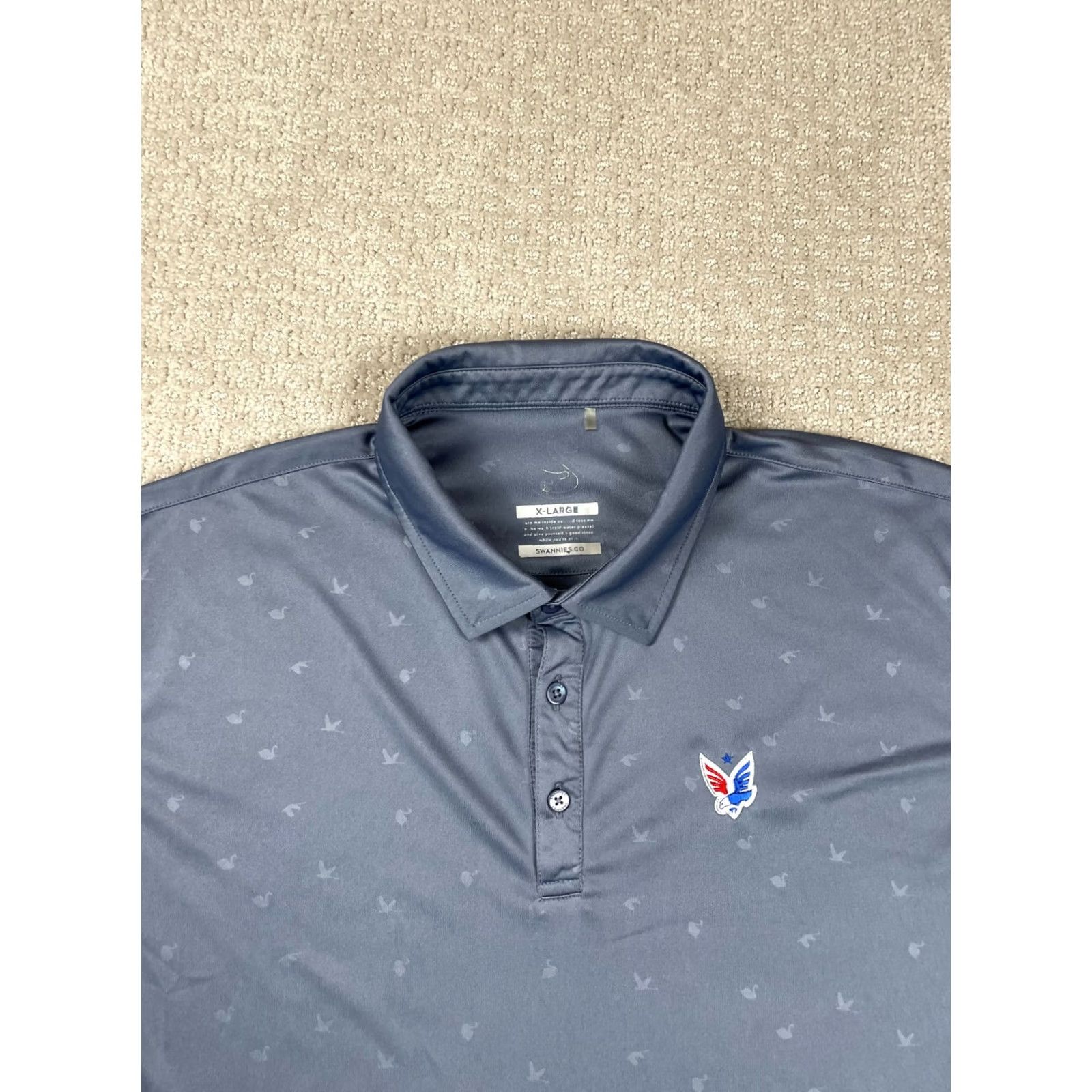 Vintage Swannies Polo Shirt Mens XL Gray Animal Print Performance Stretch Golf Hike Shirt Mens Regular Short Sleeve Collared Button Closure Size US XL / EU 56 / 4 - 2 Thumbnail