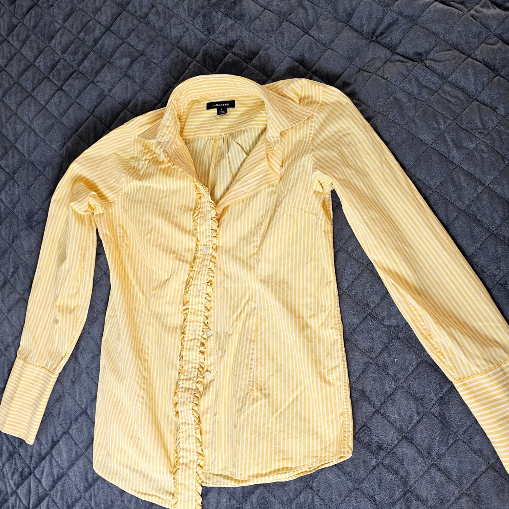 Lands' End VINTAGE Lands' End Button Up Blouse Orange Long Sleeve Women 4 Ruched Trim Casual Size S / US 4 / IT 40 - 7 Thumbnail