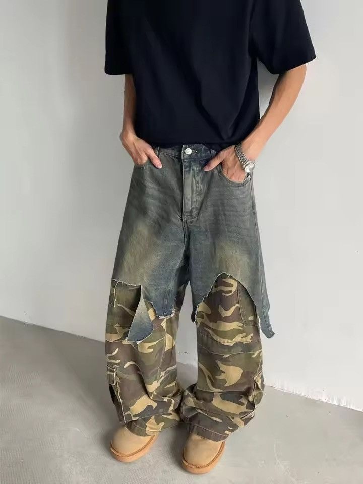 Japanese Brand Ropa Y2K Grunge Camouflage Patchwork Baggy Stacked Jeans Size US 26 / EU 42 - 8 Thumbnail