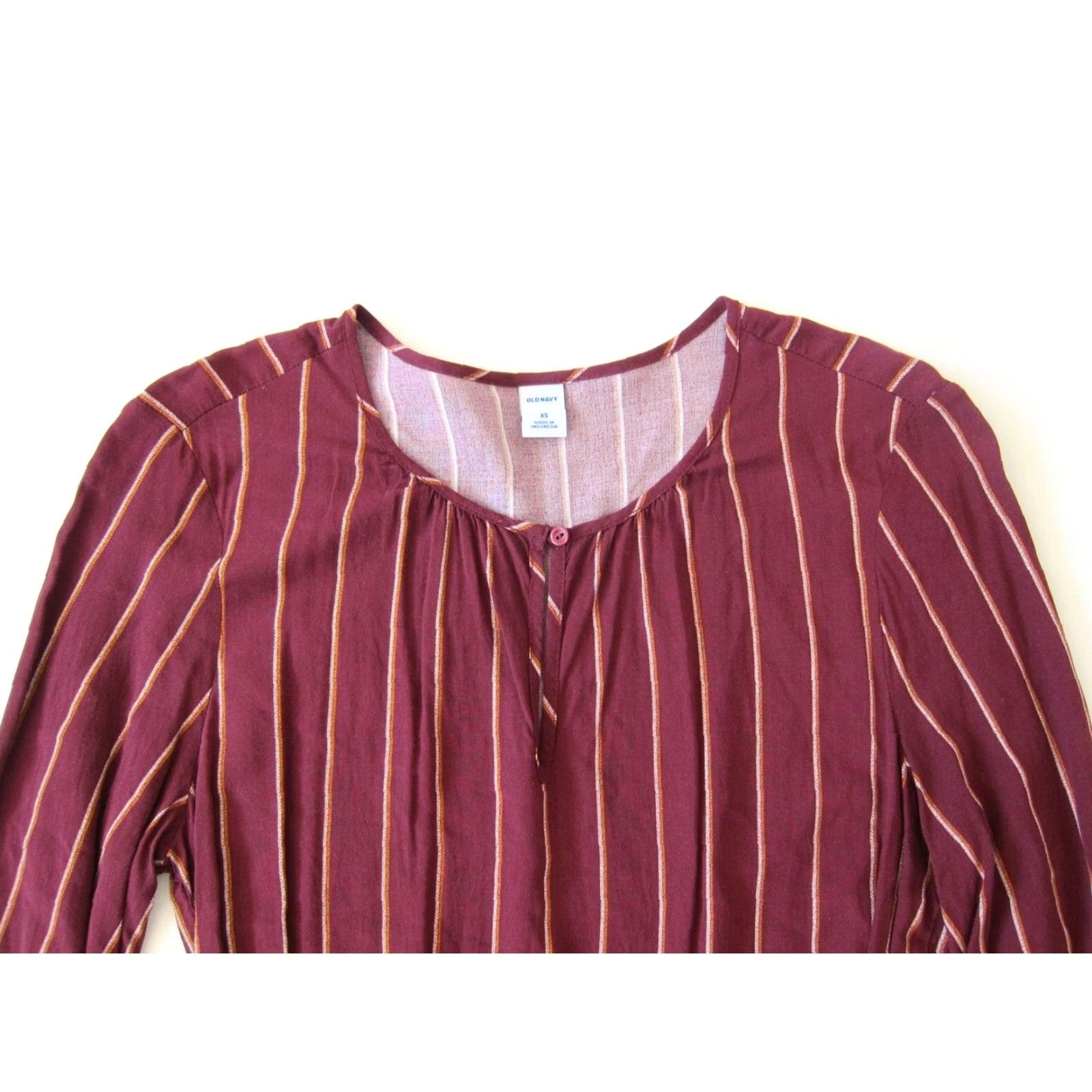 Old Navy Old Navy 100% Rayon Maroon Red Yellow Stripe Long Sleeve Sheath Tunic Dress XS Dress Size XS / US 0-2 / IT 36-38 - 3 Thumbnail